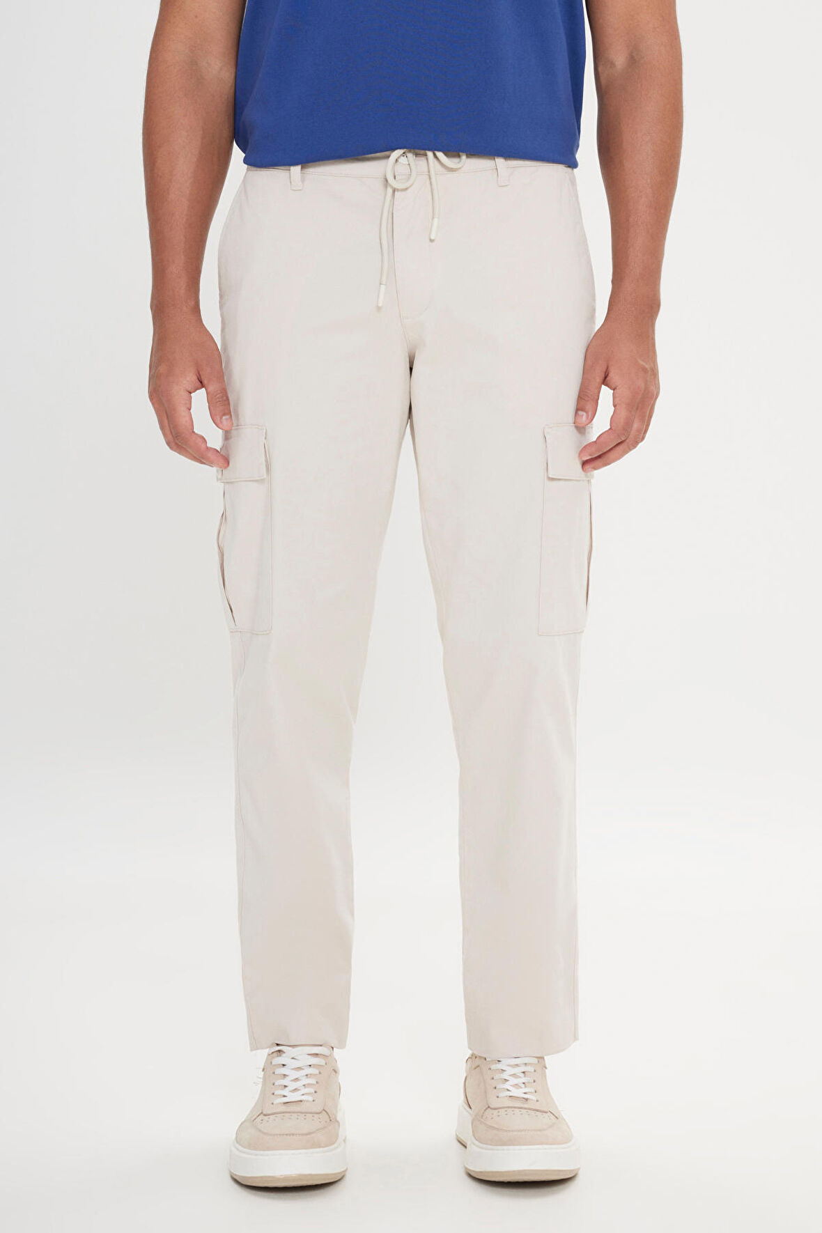 Comfort Fit Rahat Kesim Pamuklu Esnek Yan Cepli Kargo Pantolon