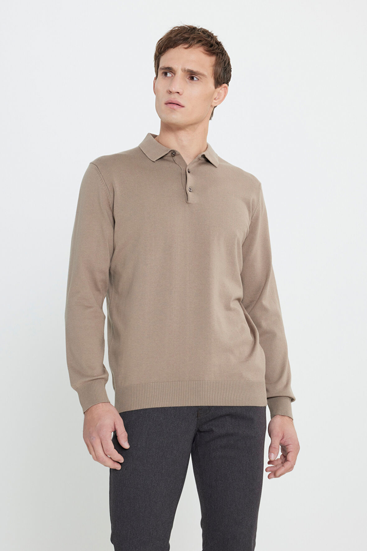 Pamuklu Standart Fit Normal Kesim Polo Yaka Triko Kazak