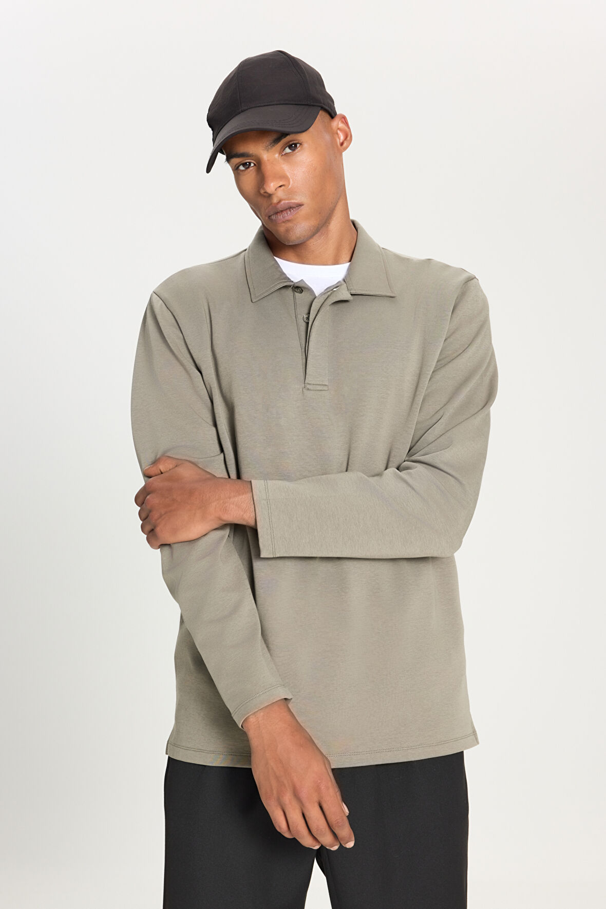 Pamuklu Slim Fit Dar Kesim Uzun Kollu Esnek Polo Yaka Tişört