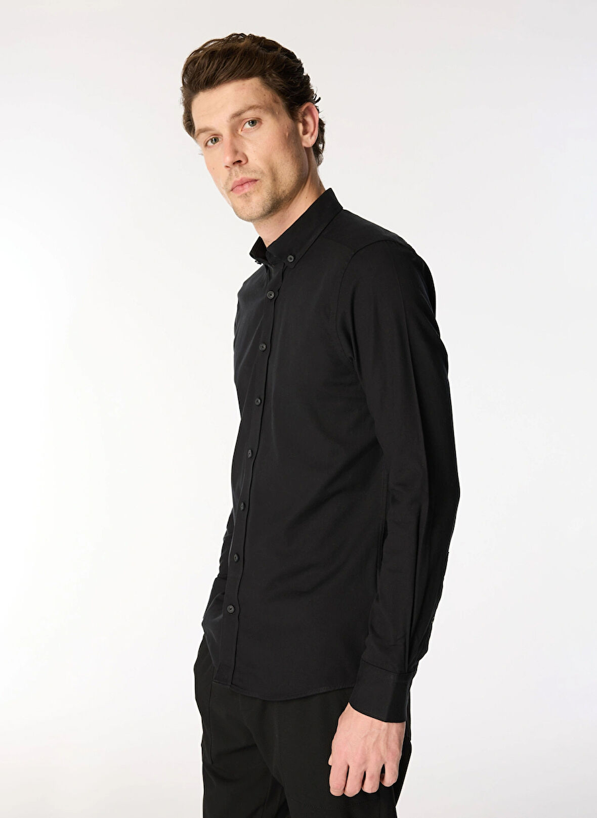 Altınyıldız Classics Slim Fit Düğmeli Yaka Siyah Erkek Gömlek ACE202510305_GÖMLEK PAR DY