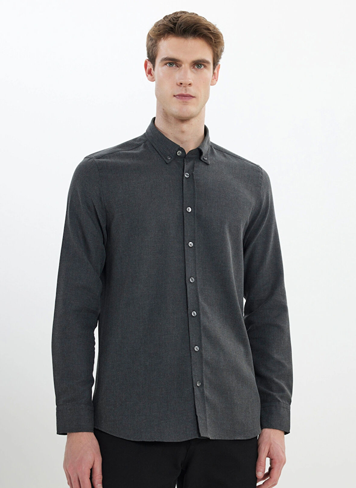 Altınyıldız Classics Slim Fit Düğmeli Yaka Antrasit Erkek Gömlek ACE202510303_GÖMLEK PAR DY