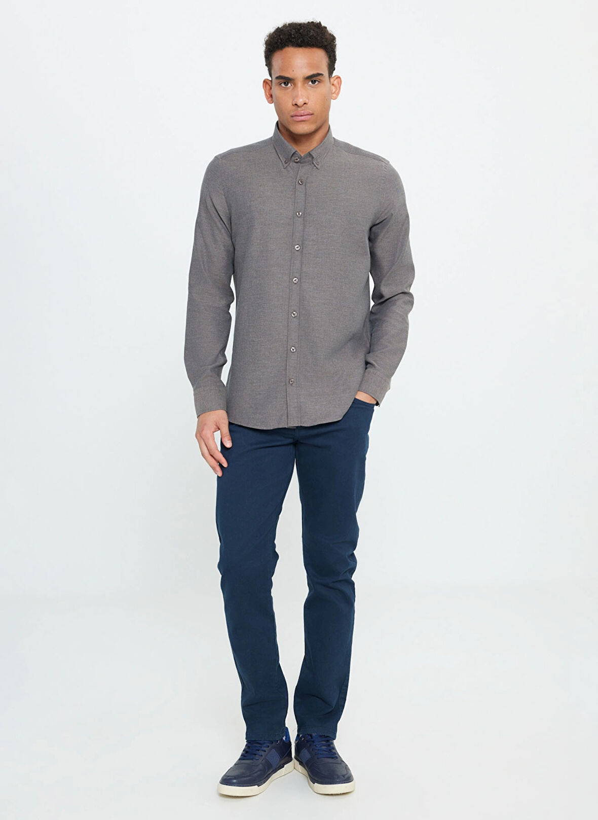 Altınyıldız Classics Slim Fit Düğmeli Yaka Kahve Erkek Gömlek ACE202510303_GÖMLEK PAR DY