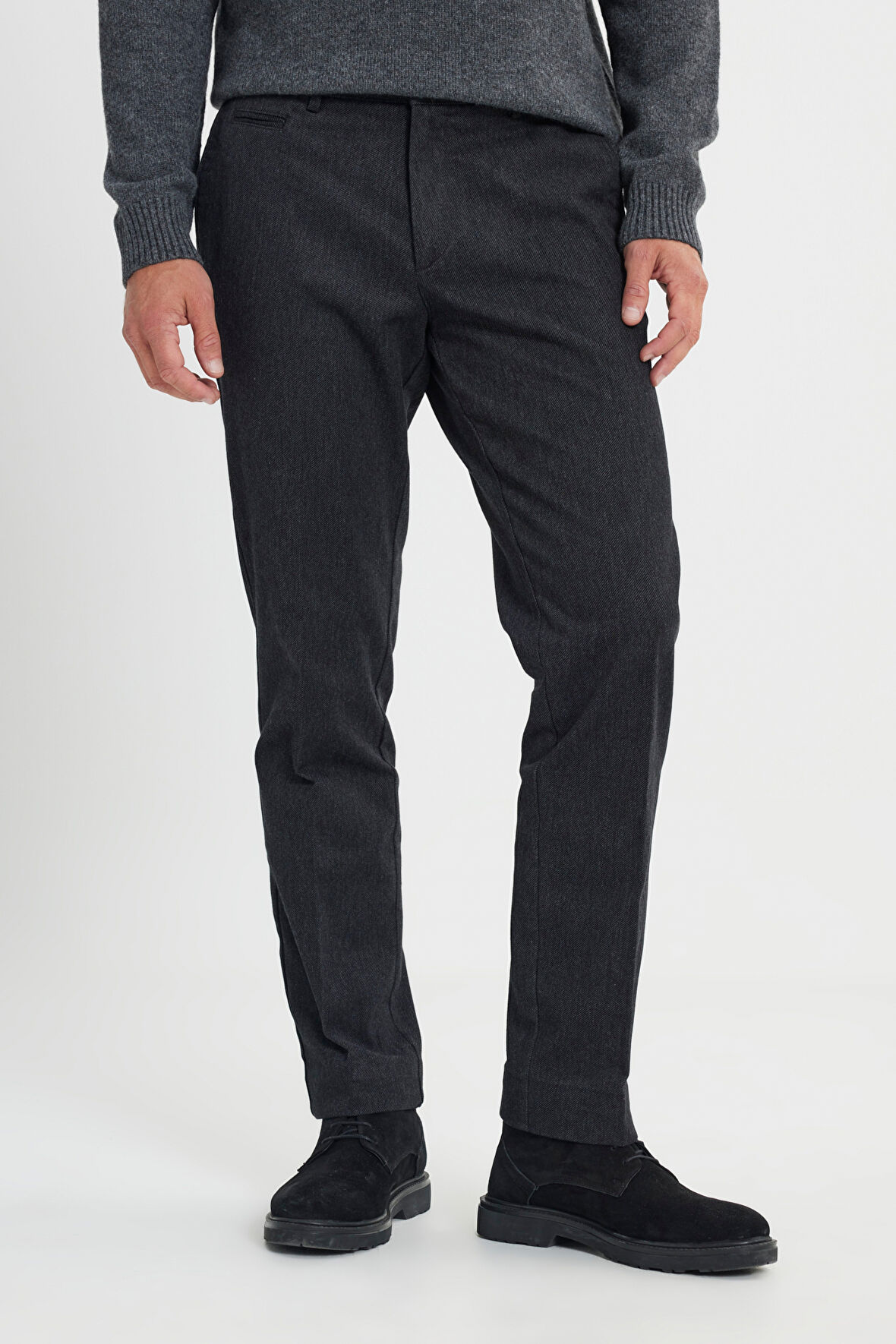 Comfort Fit Rahat Kesim Pamuklu Esnek Diagonal Desenli Yan Cep Casual Pantolon