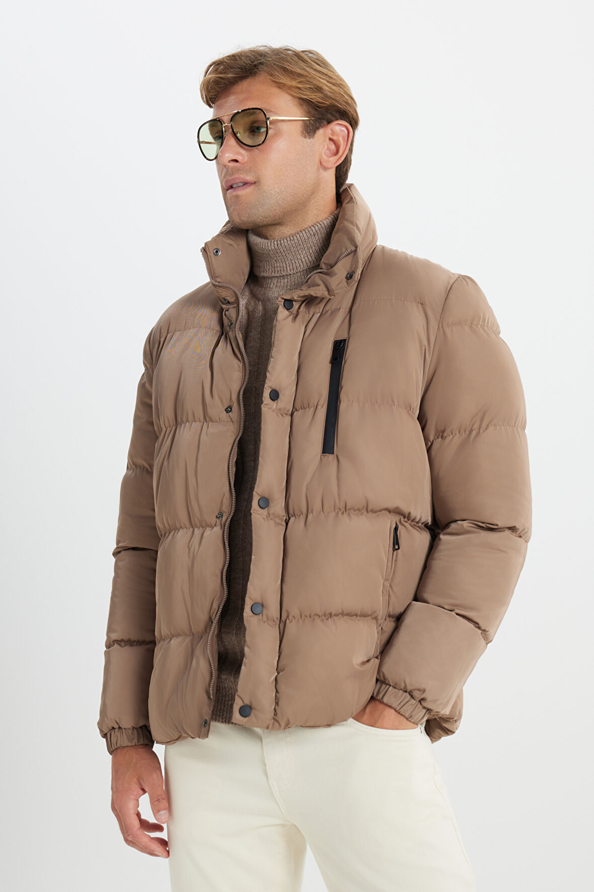 Standart Fit Normal Kesim Dik Yaka Yan Cepli Mont