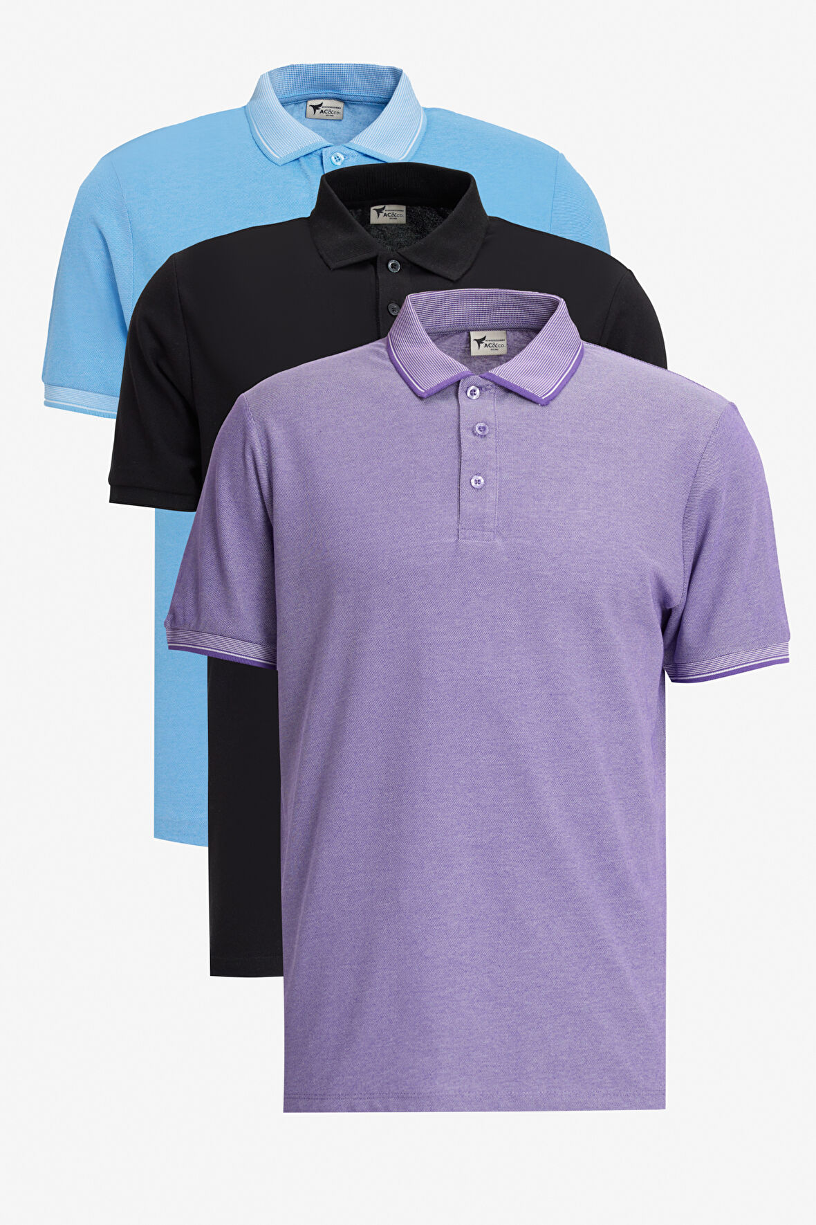 Slim Fit Dar Kesim 3 'lü Kıvrılmaz Polo Yaka Tişört