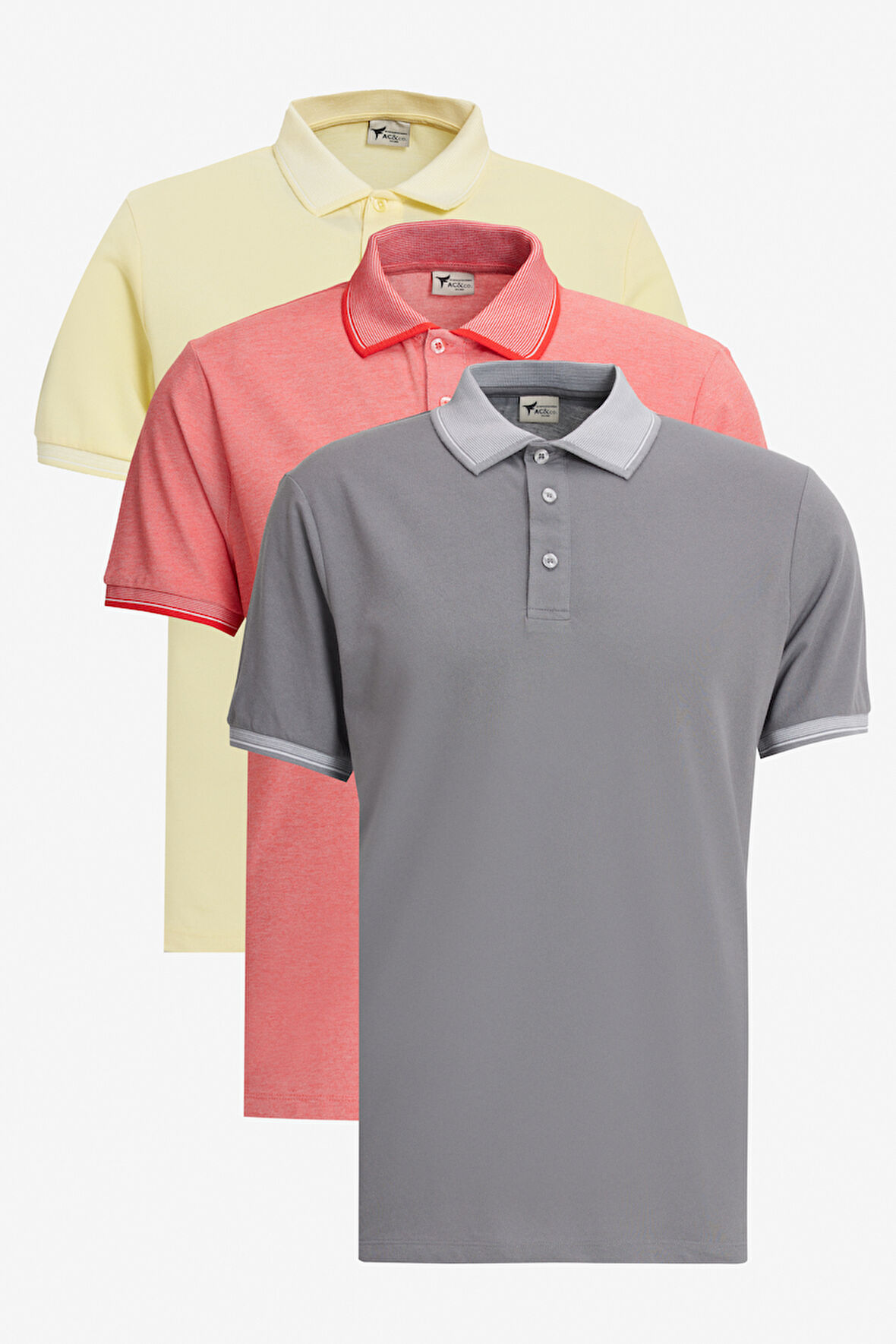 Slim Fit Dar Kesim 3 'lü Kıvrılmaz Polo Yaka Tişört
