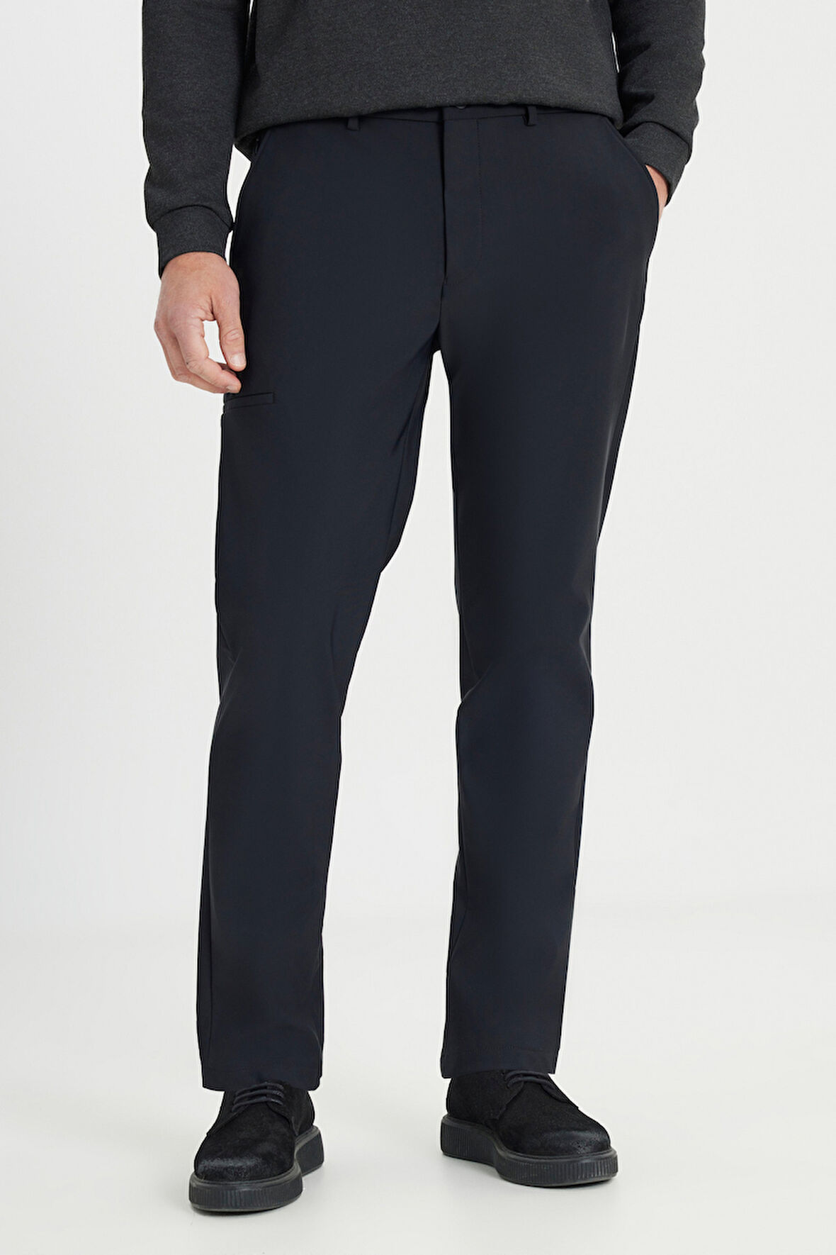 Slim Fit Dar Kesim Beli Bağlamalı Yan Cep Esnek Casual Pantolon