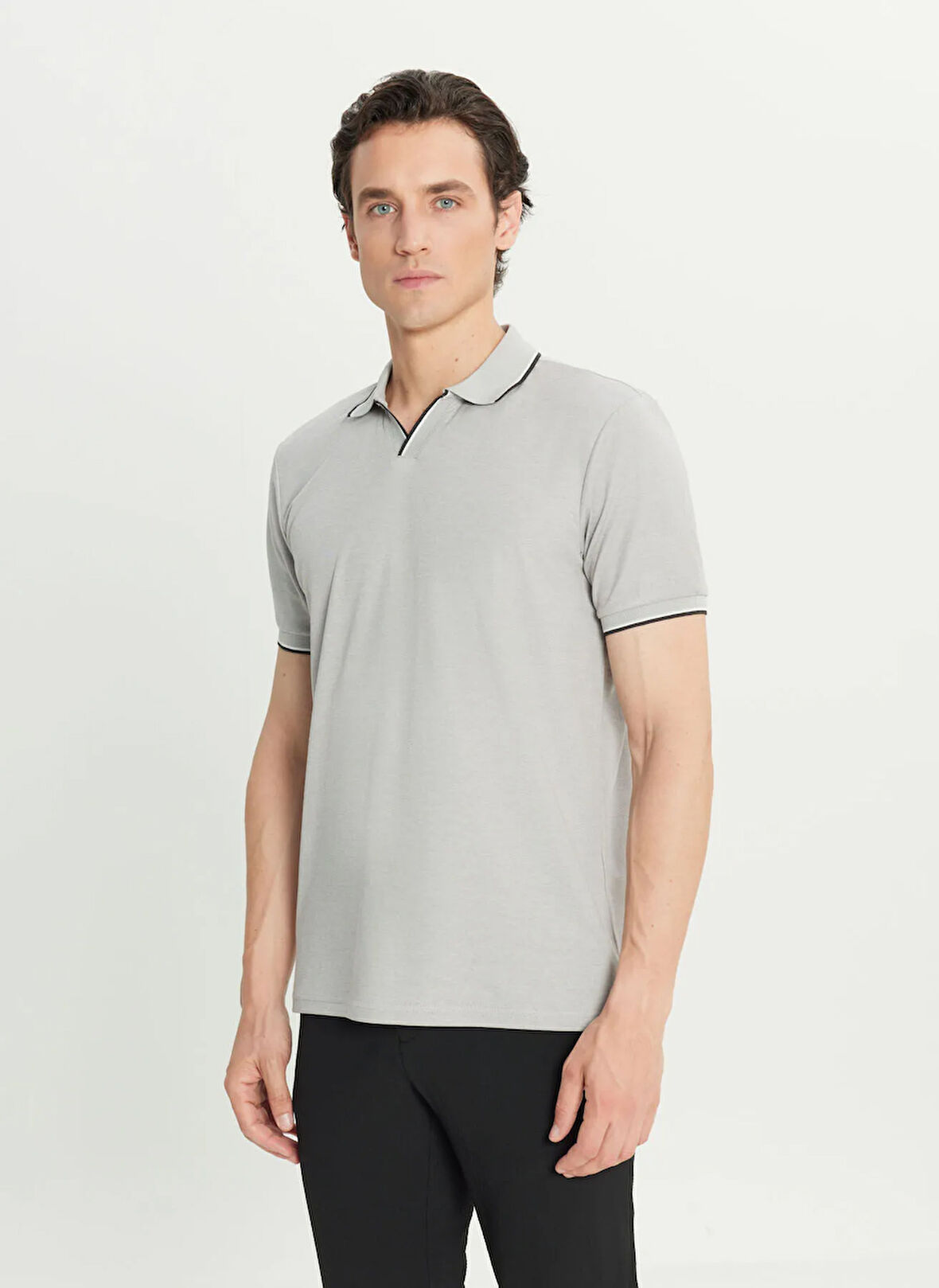 Altınyıldız Classics Jakarlı Gri Erkek Polo T-Shirt ACE091252126_GRI