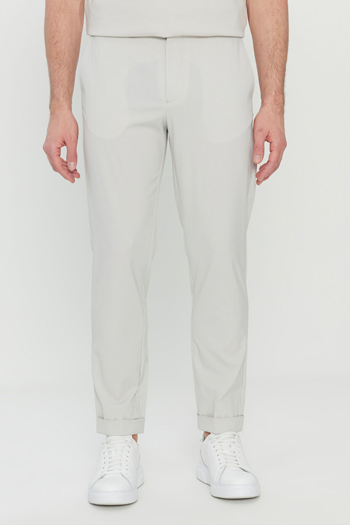 Slim Fit Dar Kesim Beli Lastikli Yan Cep Esnek Casual Pantolon