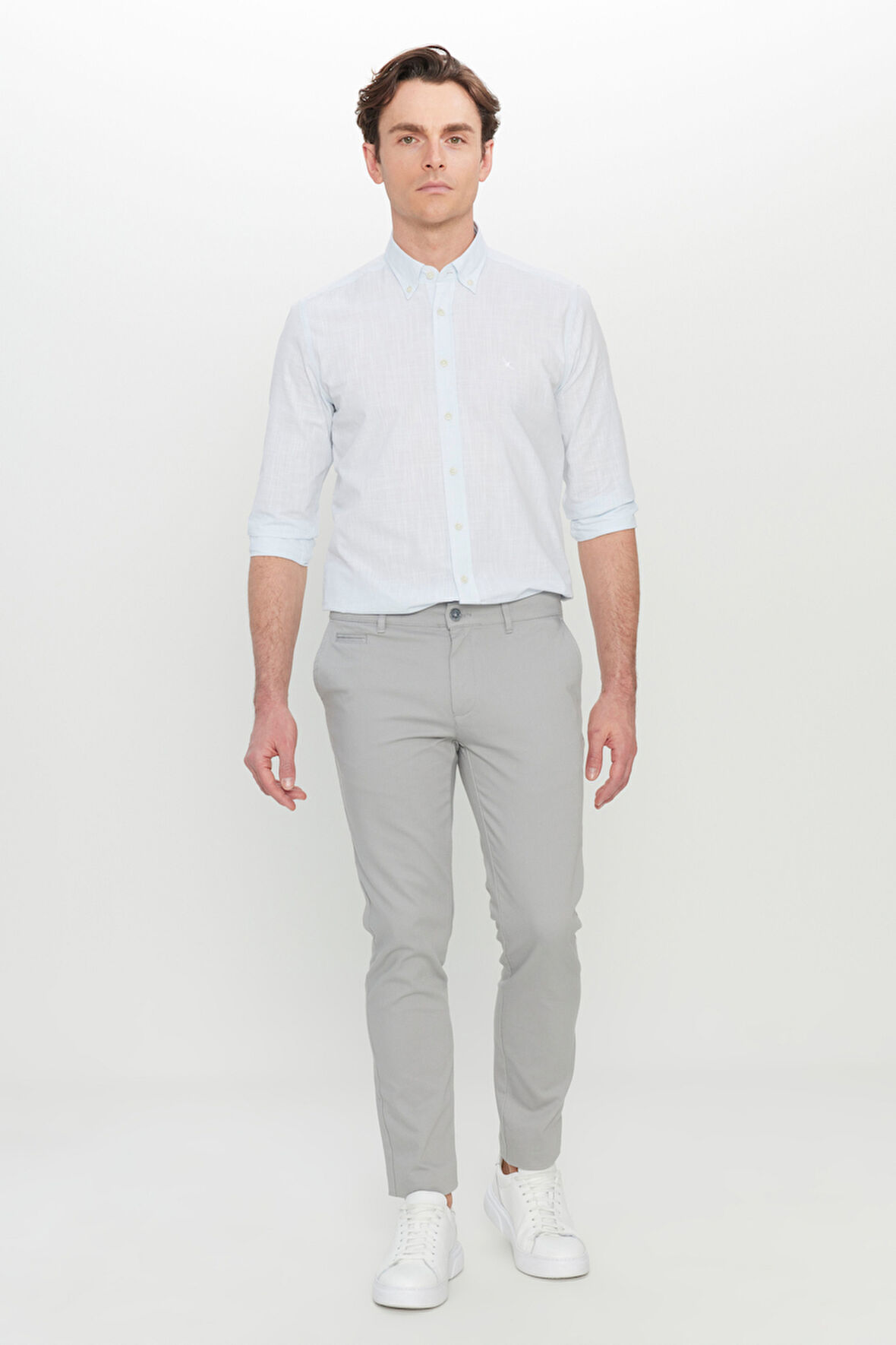 Pamuklu Slim Fit Dar Kesim Armürlü Yan Cepli Esnek Casual Pantolon