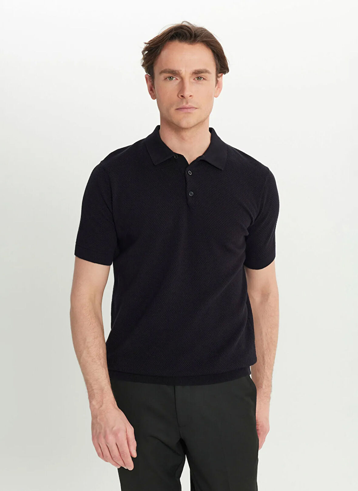 Altınyıldız Classics Polo Yaka Standart Siyah Erkek Kazak ACE072252045_SYH