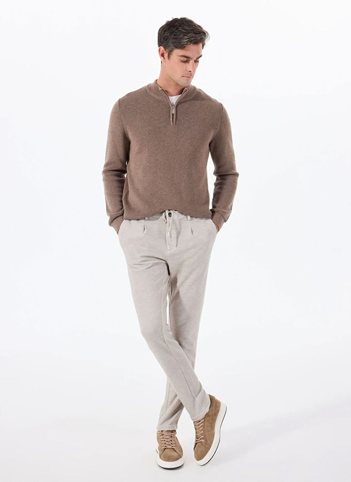 Altınyıldız Classics Bağlamalı Bel Normal Paça Slim Fit Bej Erkek Pantolon ACE001252273_BEJ