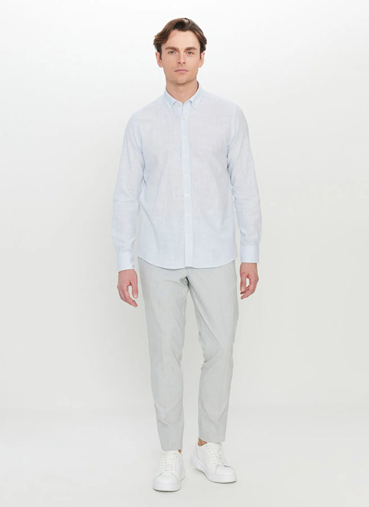 Altınyıldız Classics Slim Fit Düğmeli Yaka Mavi Erkek Gömlek ACE020252168_MAV