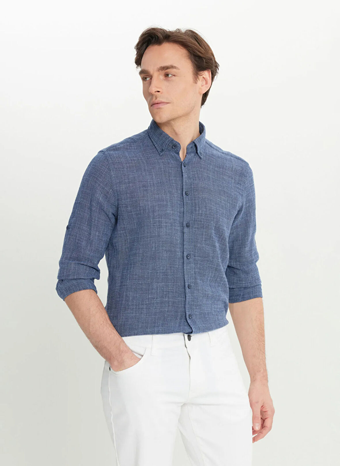 Altınyıldız Classics Slim Fit Düğmeli Yaka Lacivert Erkek Gömlek ACE020252165_LAC
