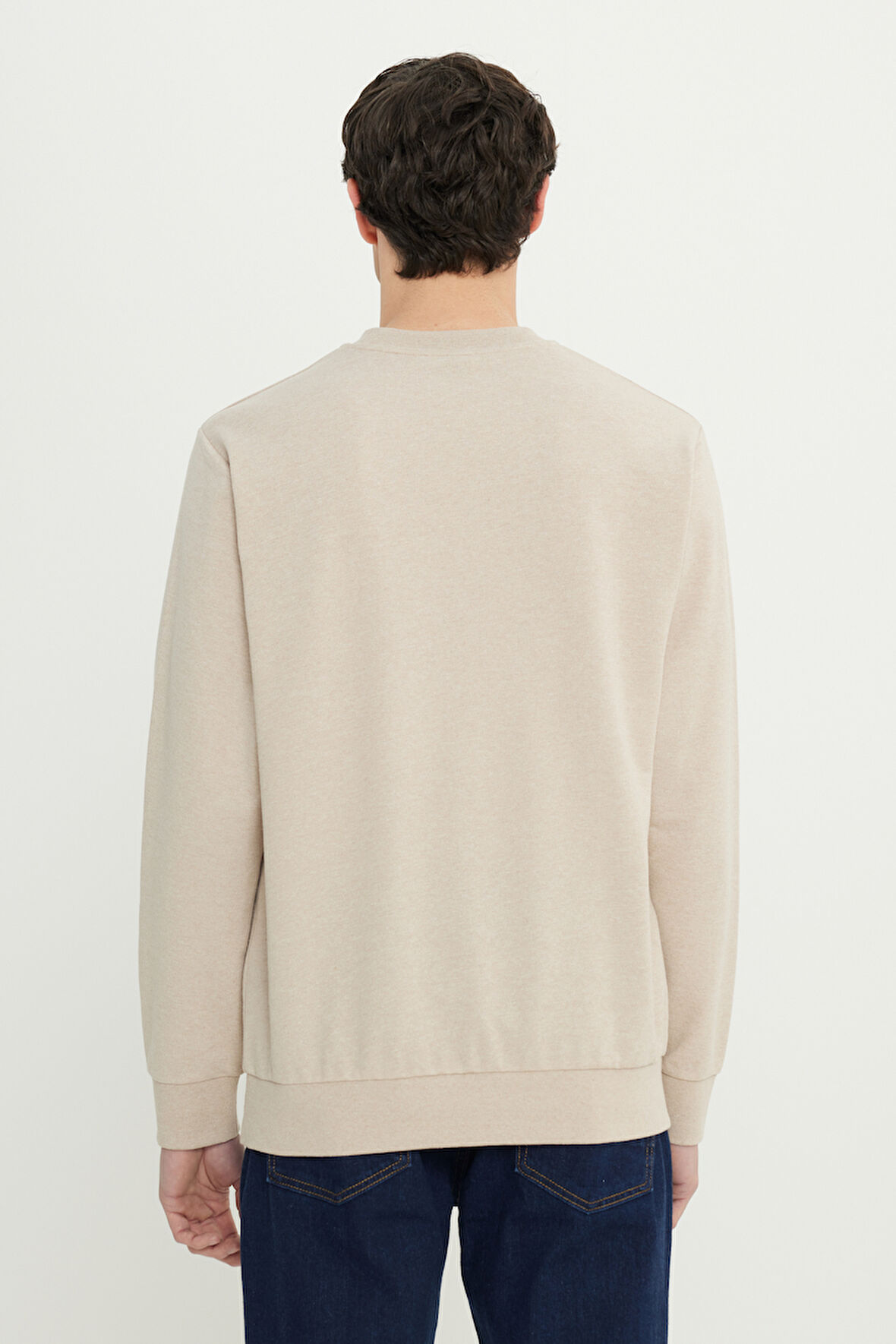 Standart Fit Normal Kesim 2 İplik Recycle Pamuklu Bisiklet Yaka Sweatshirt