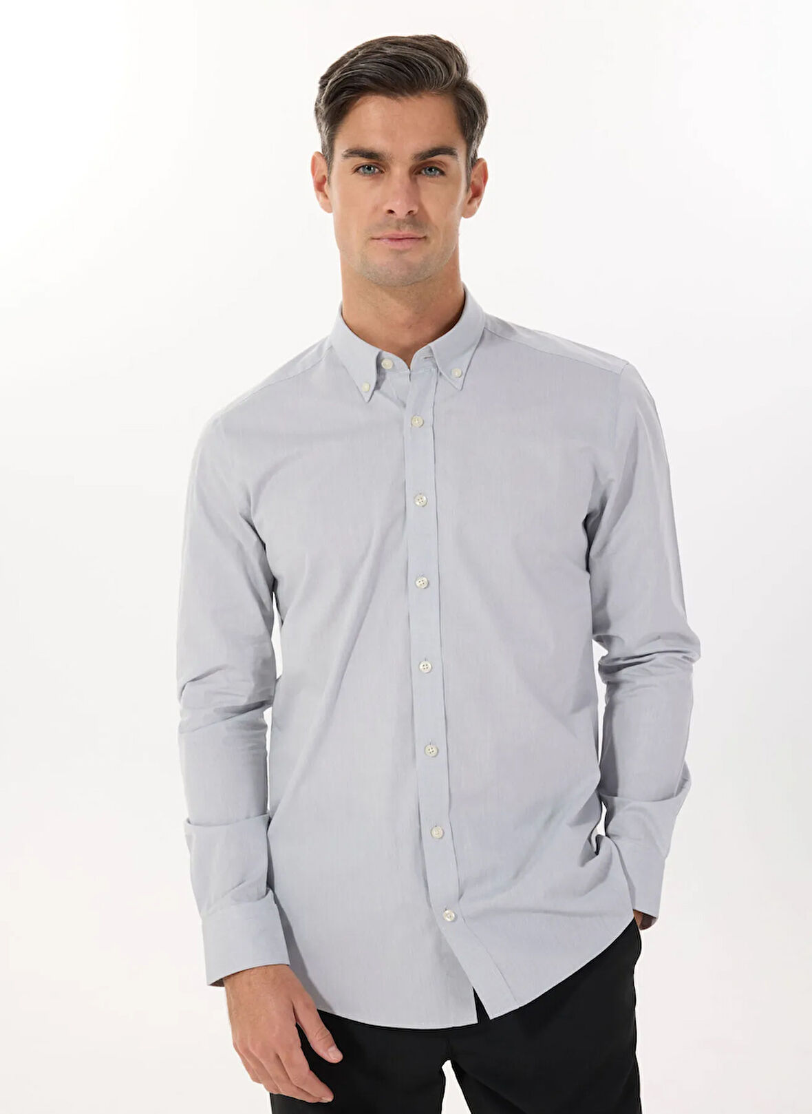 Altınyıldız Classics Slim Fit Düğmeli Yaka Gri Erkek Gömlek ACE020252040_GRI