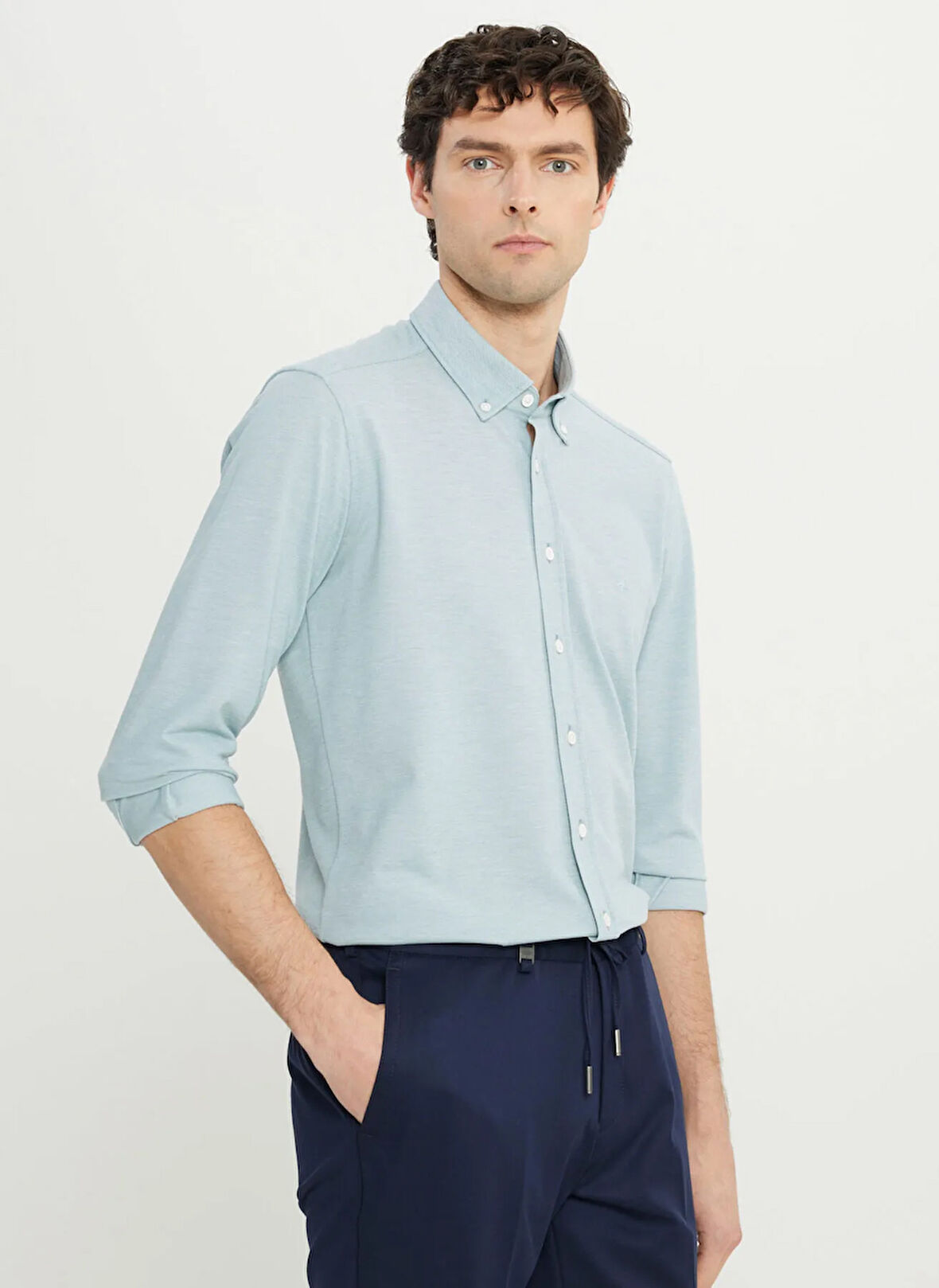 Altınyıldız Classics Slim Fit Düğmeli Yaka Petrol Erkek Gömlek ACE020252157_PET