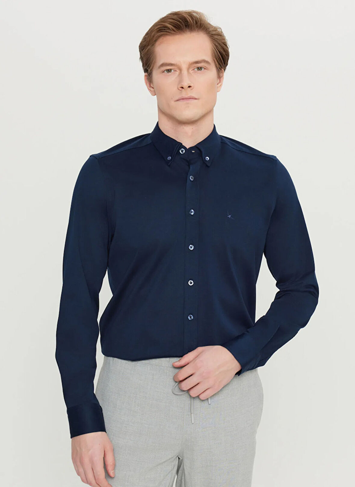 Altınyıldız Classics Slim Fit Düğmeli Yaka Lacivert Erkek Gömlek ACE020261469_LAC