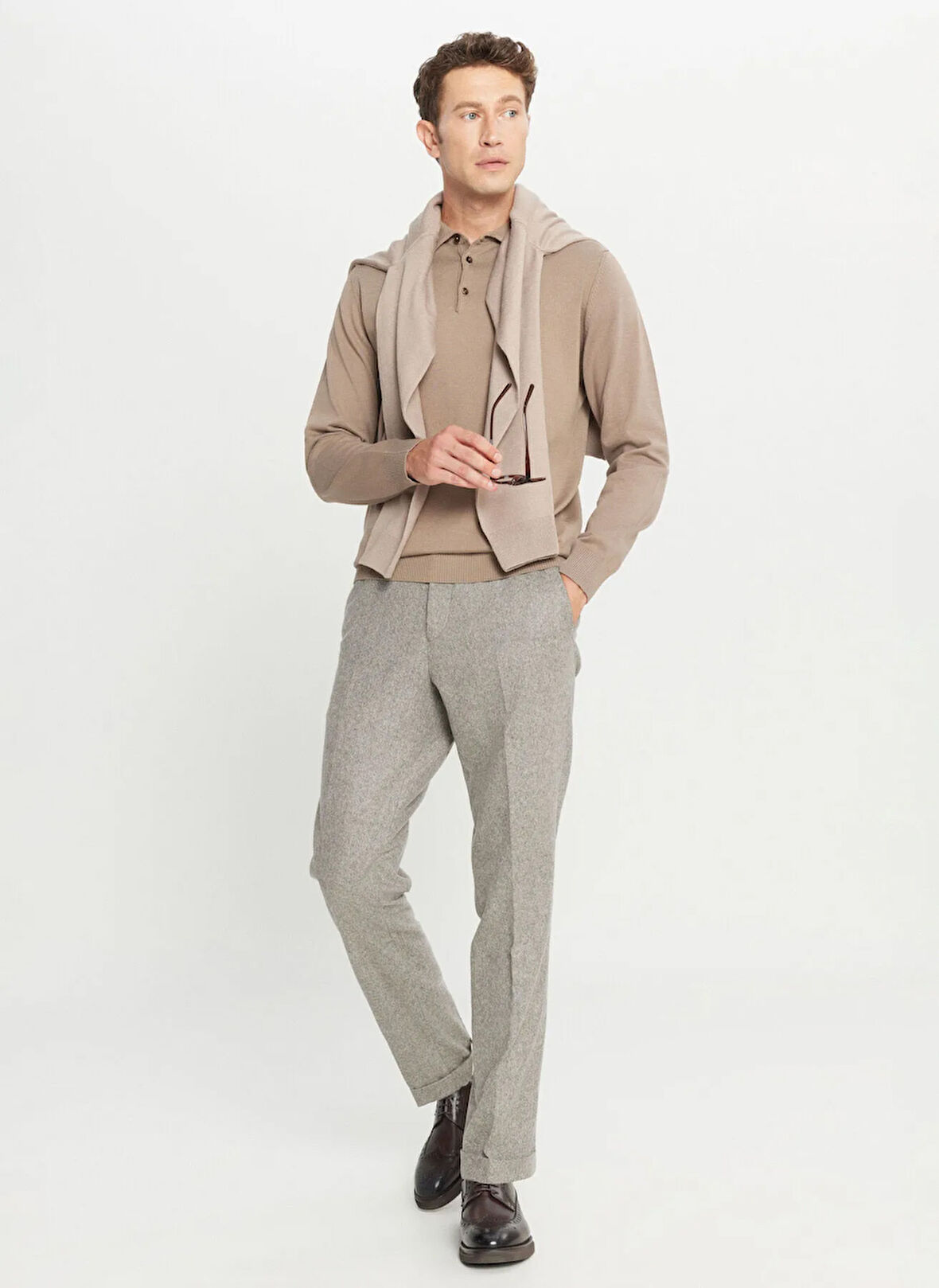 Altınyıldız Classics Polo Yaka Standart Vizon Erkek Kazak ACE043261436_VIZ