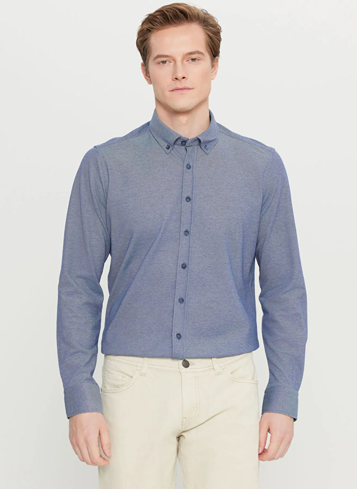 Altınyıldız Classics Slim Fit Düğmeli Yaka Lacivert Erkek Gömlek ACE020261468_LAC