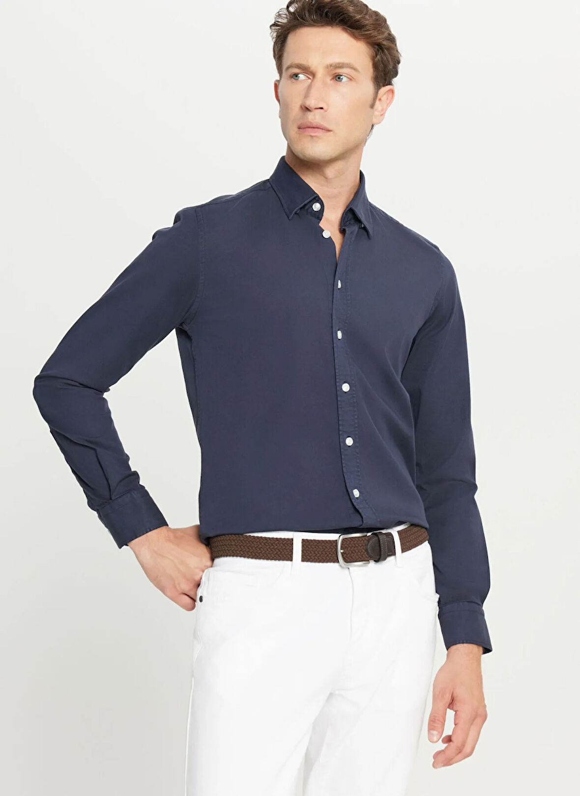 Altınyıldız Classics Comfort Fit Düğmeli Yaka Lacivert Erkek Gömlek ACE020261370_LAC