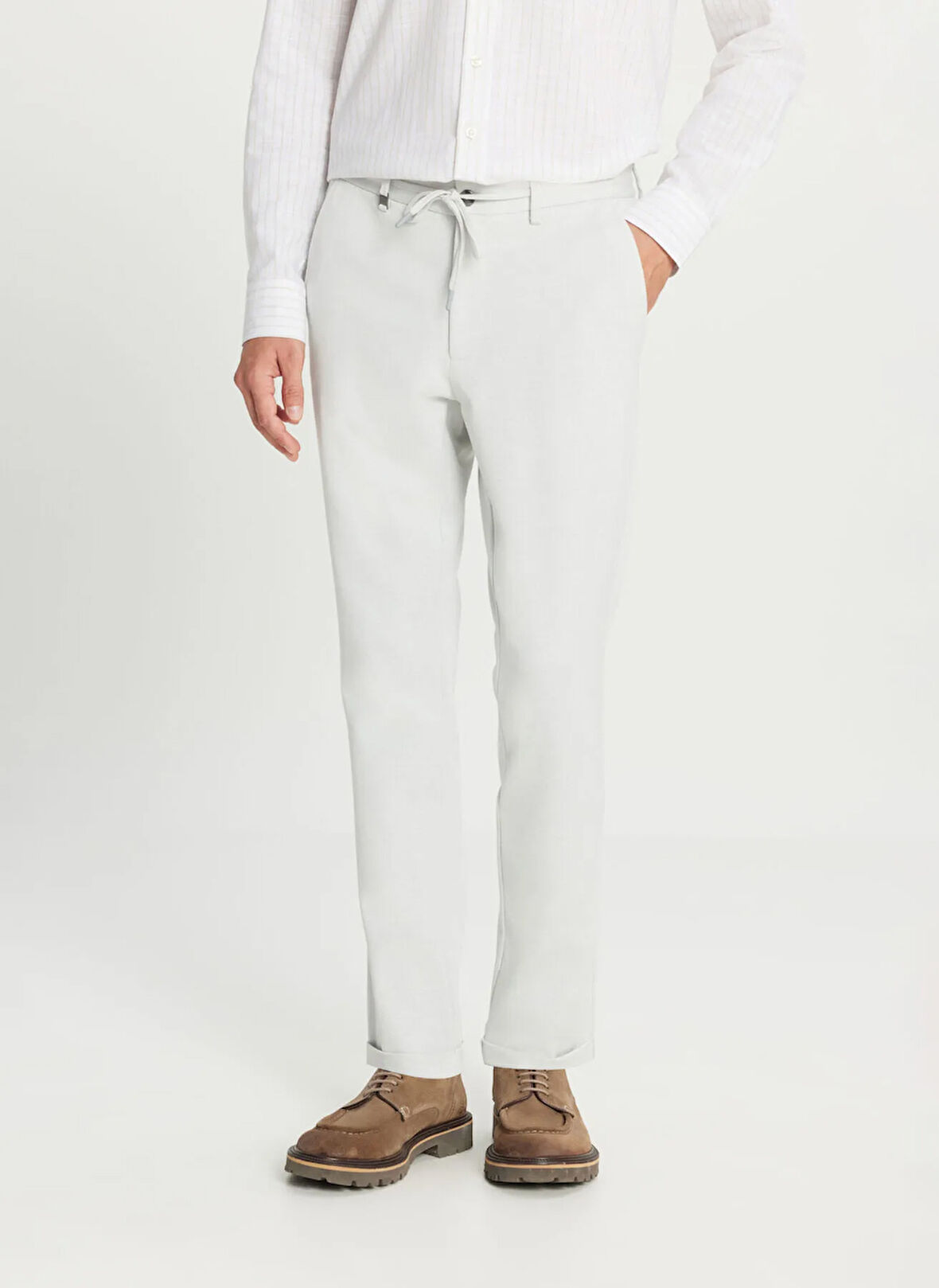 Altınyıldız Classics Bağlamalı Bel Duble Paça Slim Fit Gri Erkek Pantolon ACE001261335_GRI