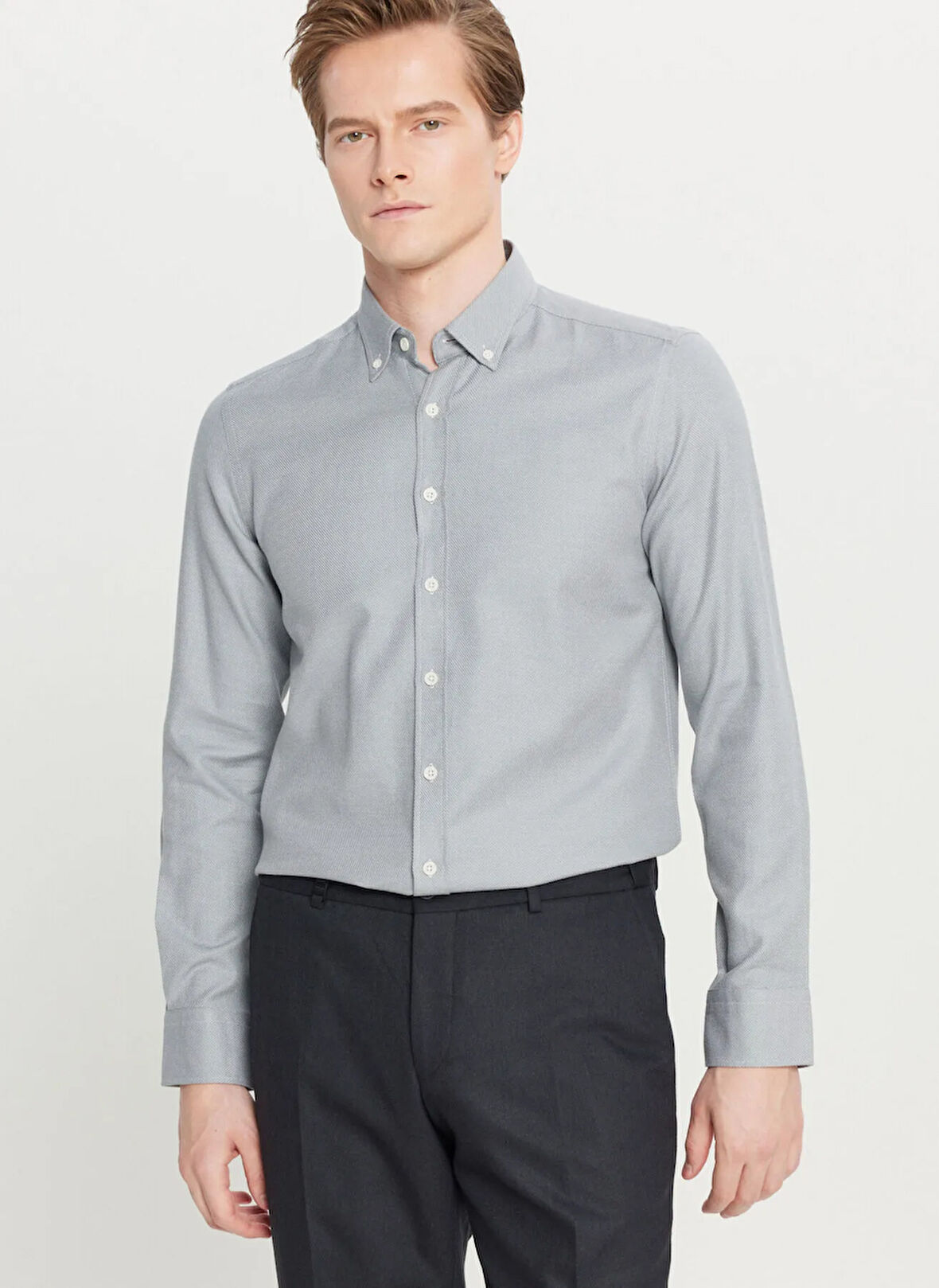 Altınyıldız Classics Slim Fit Düğmeli Yaka Gri Erkek Gömlek ACE020261321_GRI