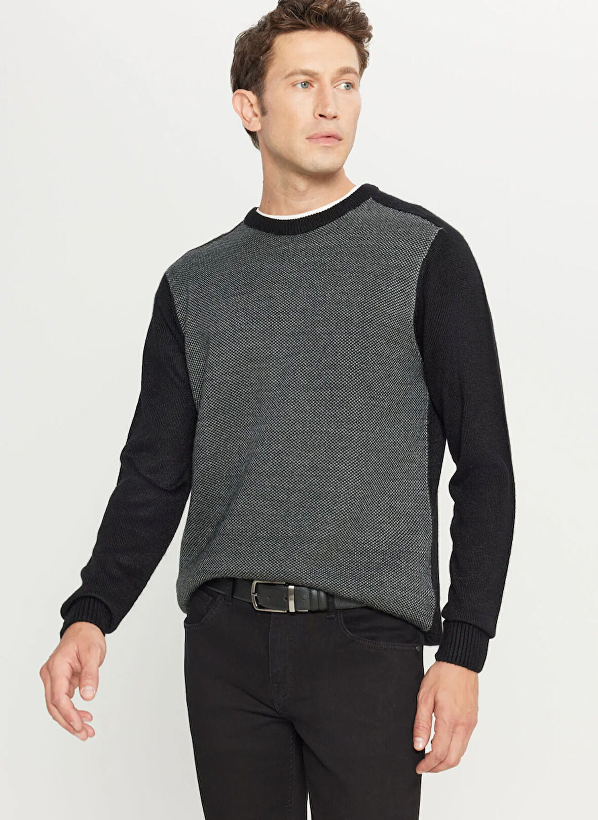 Altınyıldız Classics Bisiklet Yaka Standart Siyah - Gri Erkek Kazak ACE049261478_SYG