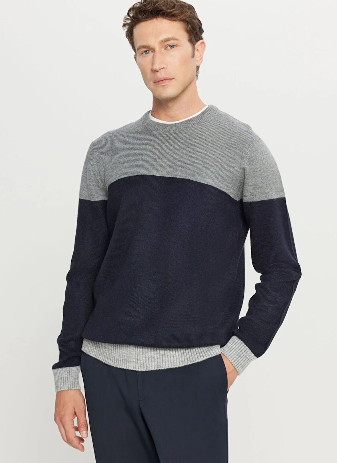 Altınyıldız Classics Bisiklet Yaka Standart Lacivert - Gri Erkek Kazak ACE049261480_LGJ