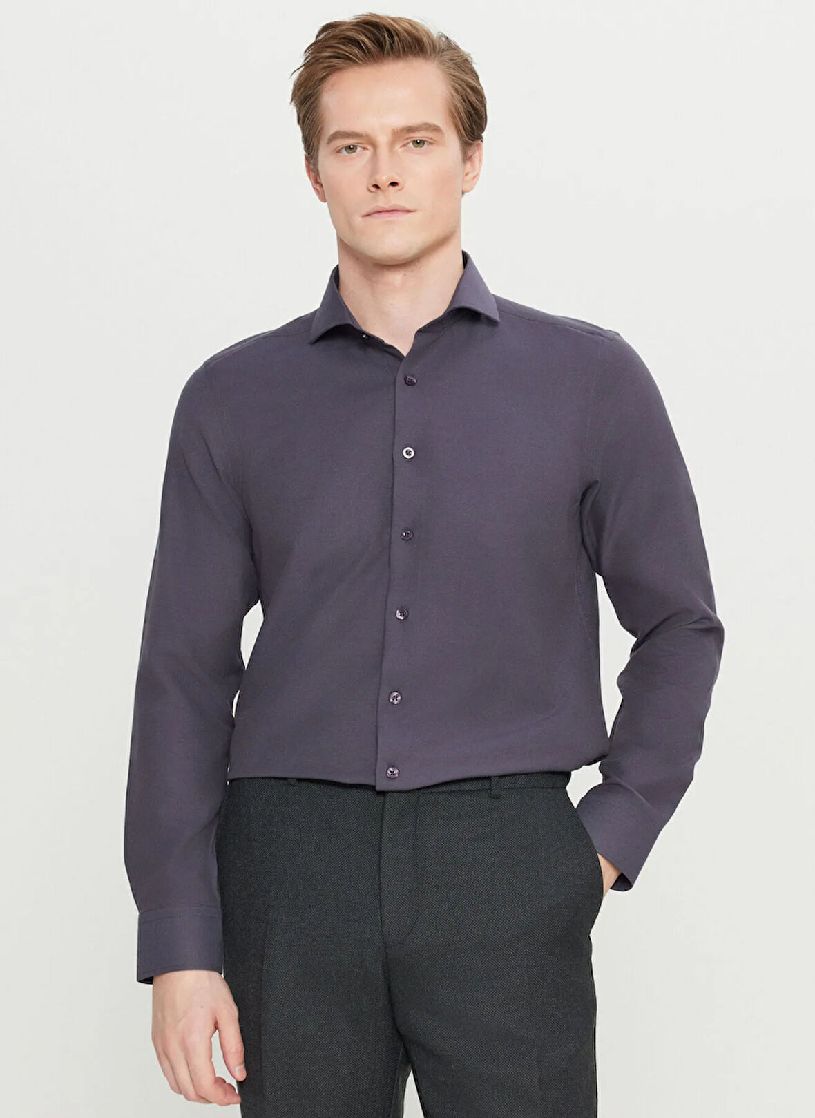 Altınyıldız Classics Tailored Fit İtalyan Yaka Antrasit Erkek Gömlek ACE020261606_ATR