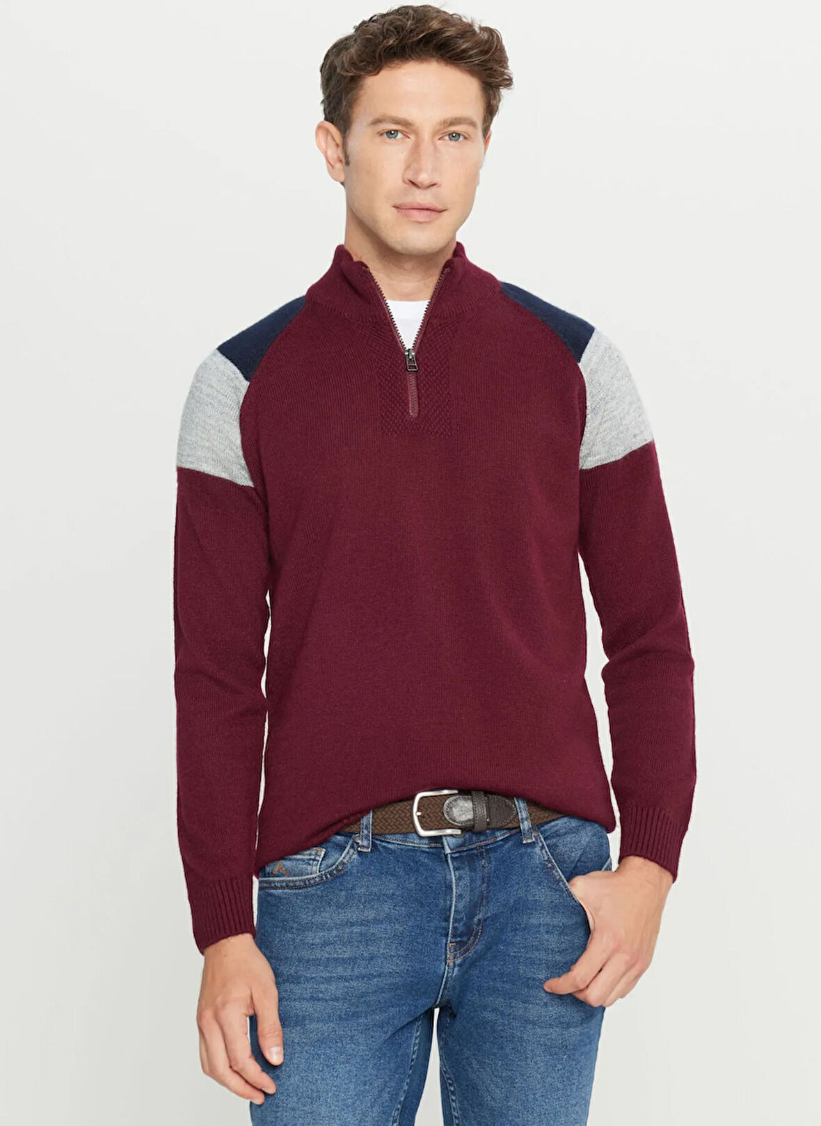 Altınyıldız Classics Bato Yaka Standart Lacivert - Bordo Erkek Kazak ACE049261481_BRL