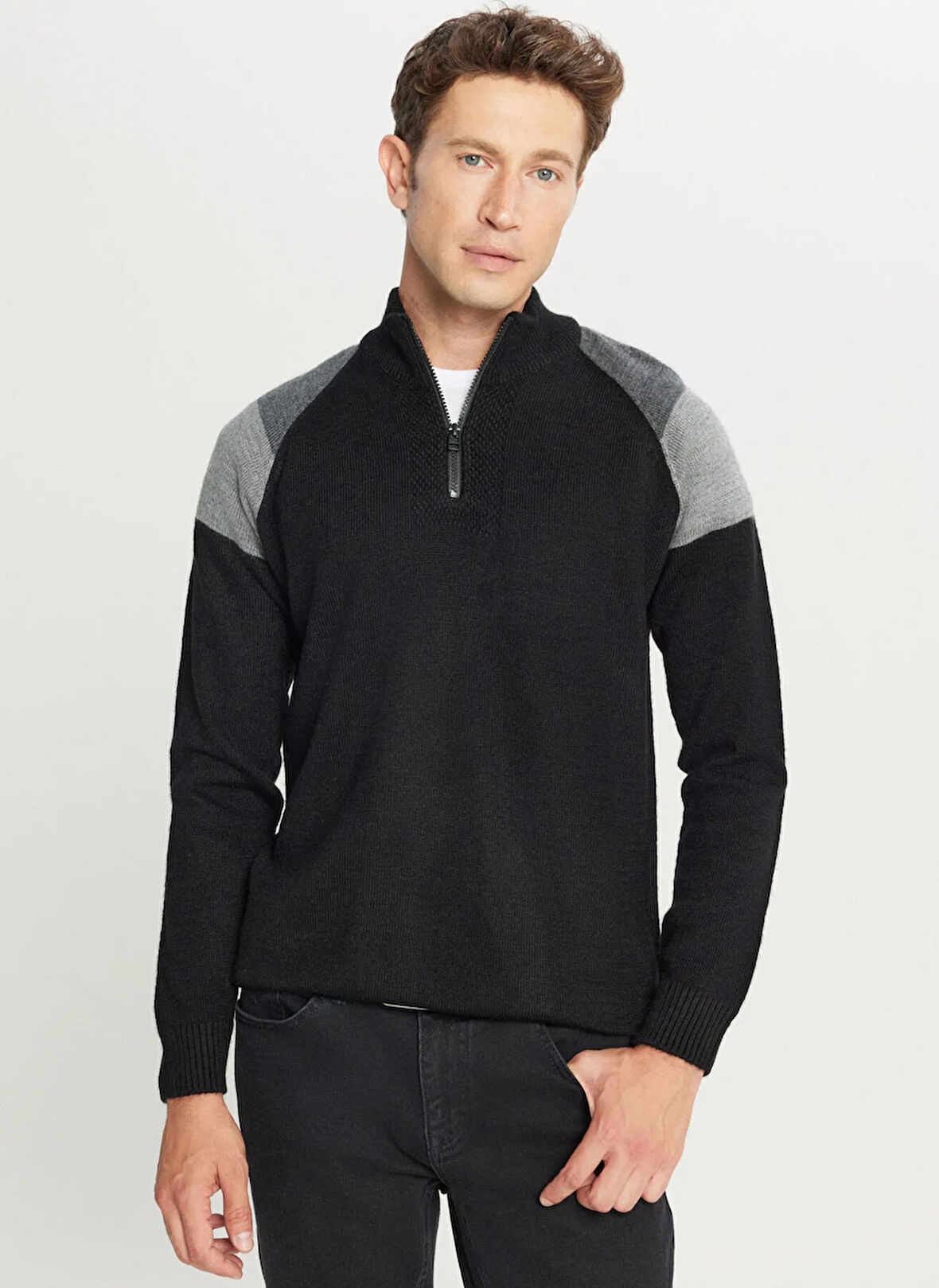 Altınyıldız Classics Bato Yaka Standart Siyah - Antrasit Erkek Kazak ACE049261481_SSA