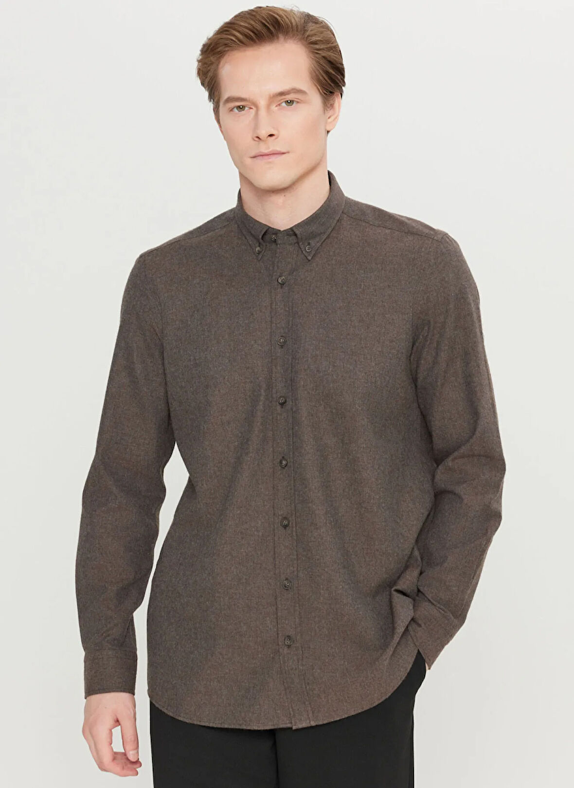 Altınyıldız Classics Slim Fit Düğmeli Yaka Kahve Erkek Gömlek ACE020261519_KHV