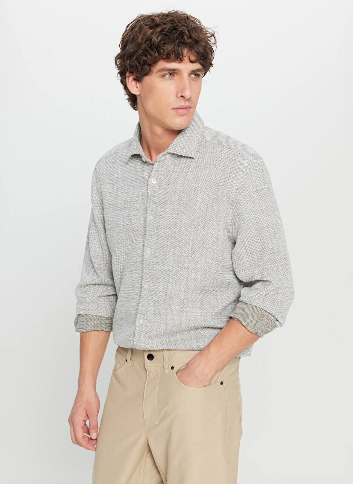 Altınyıldız Classics Slim Fit Klasik Yaka Beyaz - Haki Erkek Gömlek ACE020261522_HBY