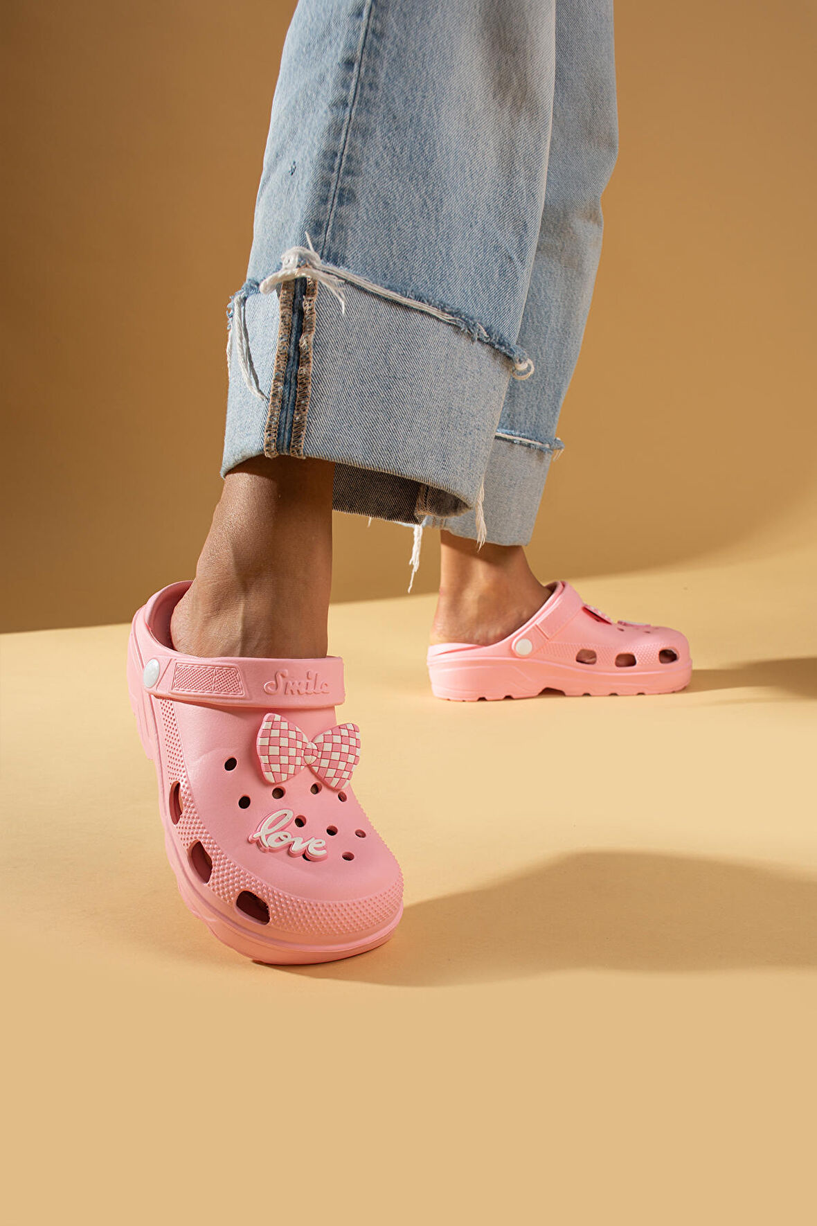 Pembe Potin Papyonlu Comfort Taban Eva Kadın Sandalet 001-0333-23