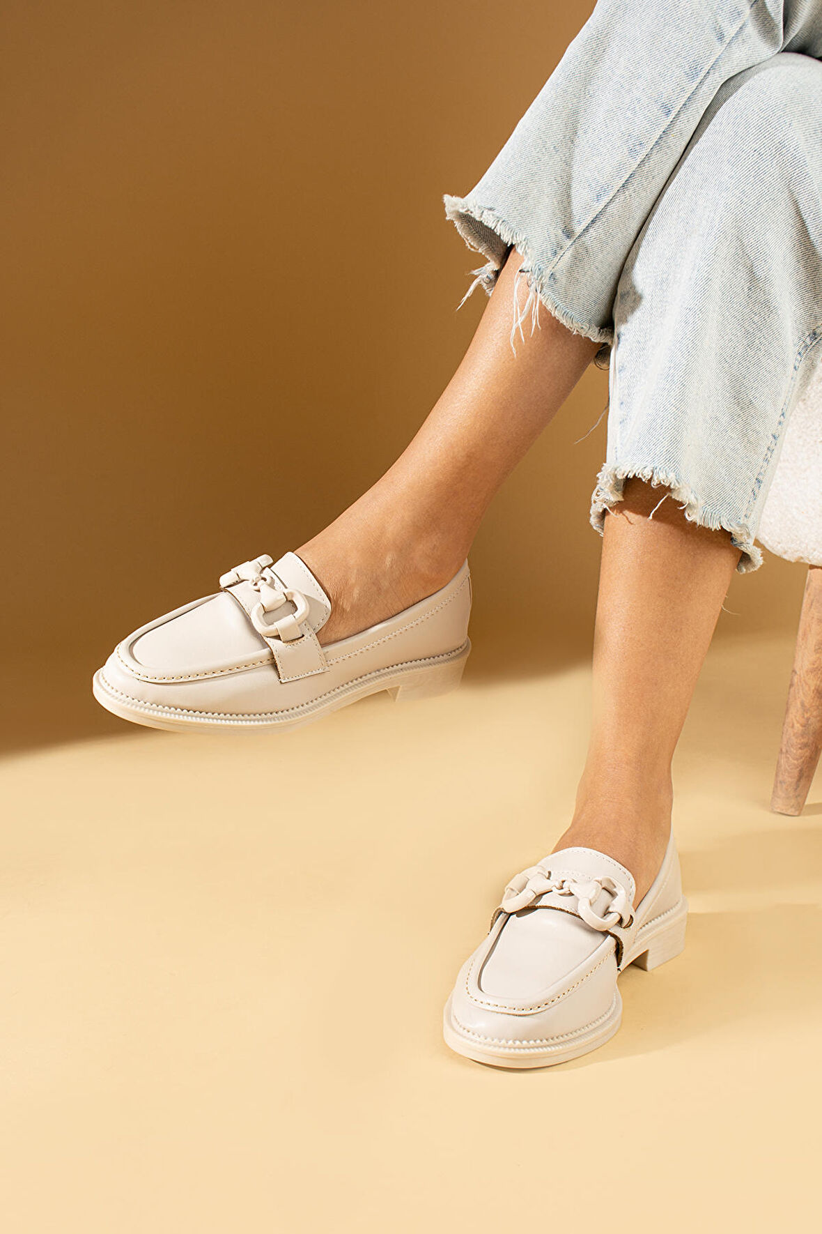 Pembe Potin Rahat Taban Zincir Detaylı Loafer Kadın Ayakkabı 61-719-23