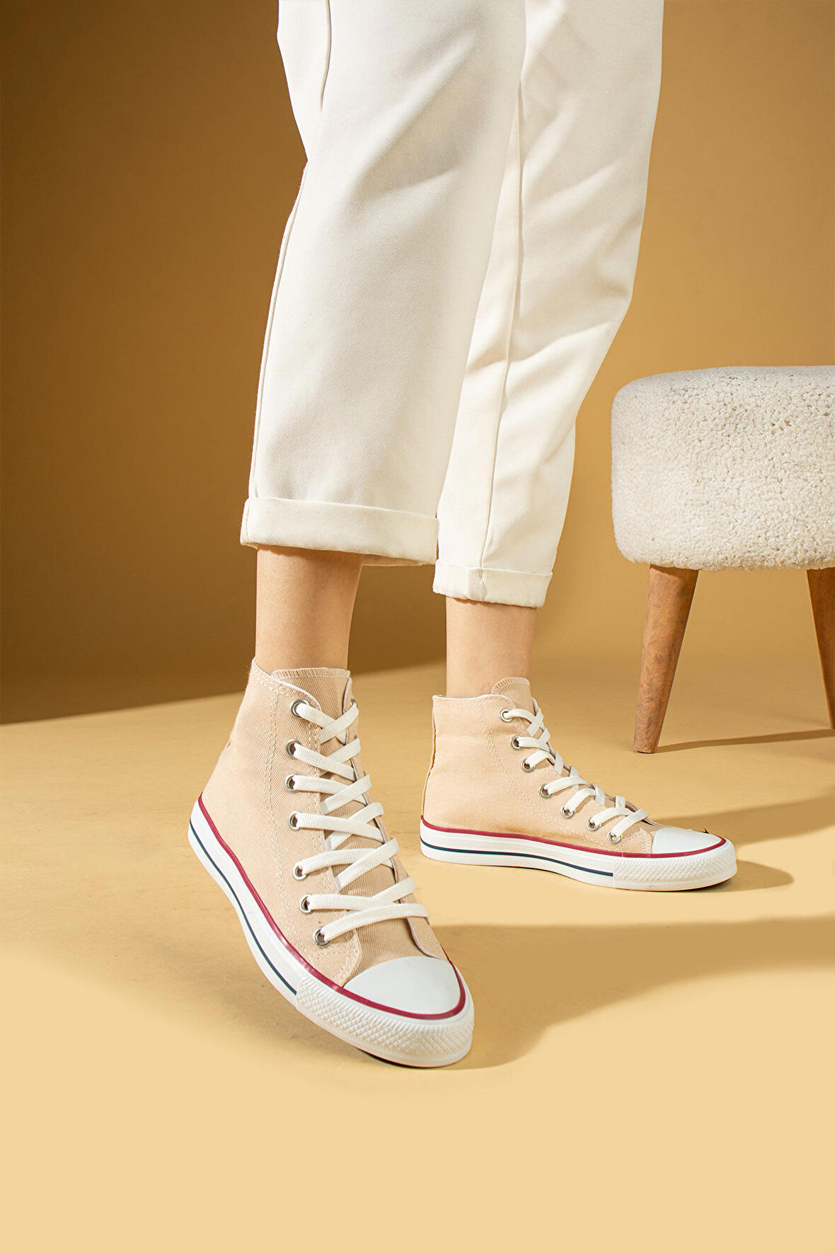 Pembe Potin Rahat Taban Cnvrs Kadın Sneaker 10-3030-22Keten