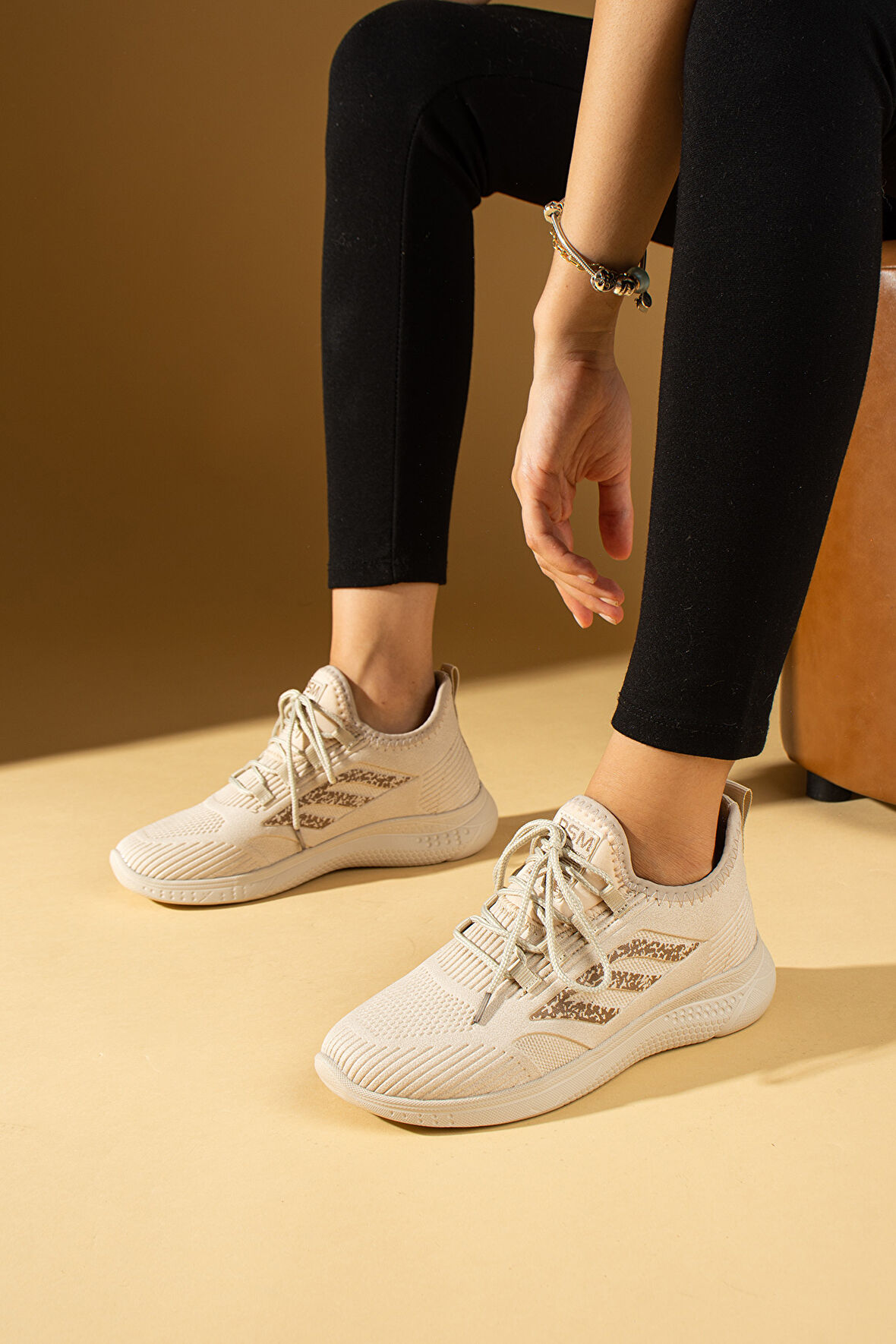 Pembe Potin Bağcıklı Triko Rahat Taban Kadın Sneakers 001-0022-24Z