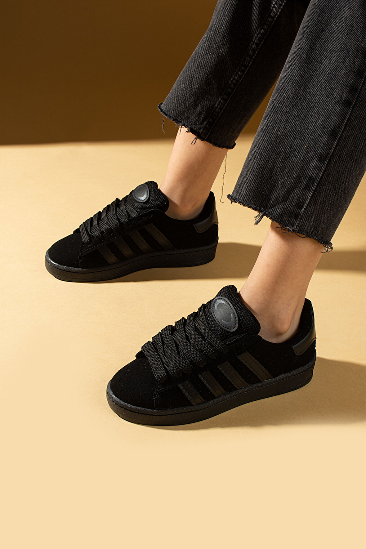 Pembe Potin Kalın Bağcıklı Şerit Detaylı Rahat Taban Kadın Sneakers 001-3458-25Siyah