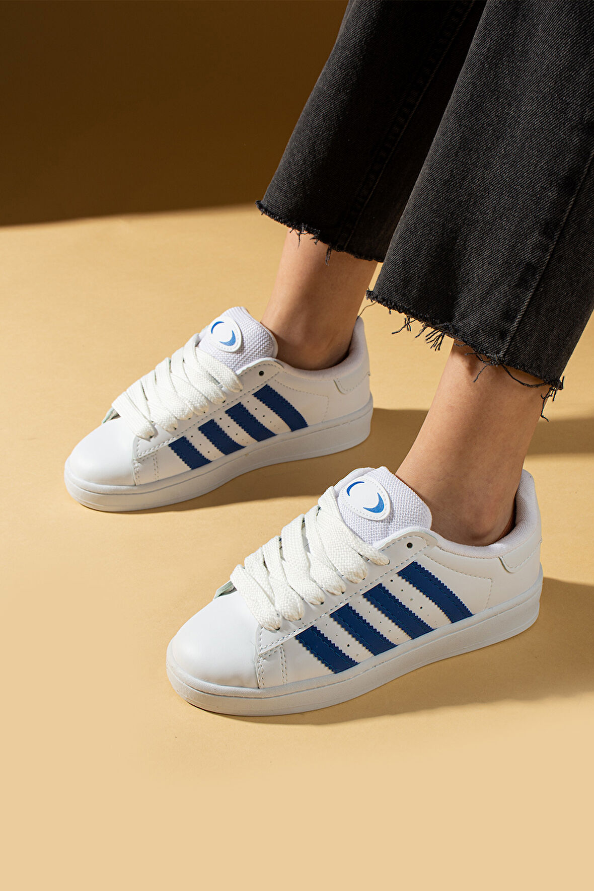 Pembe Potin Kalın Bağcıklı Şerit Detaylı Rahat Taban Kadın Sneakers 001-3458-25Mavi