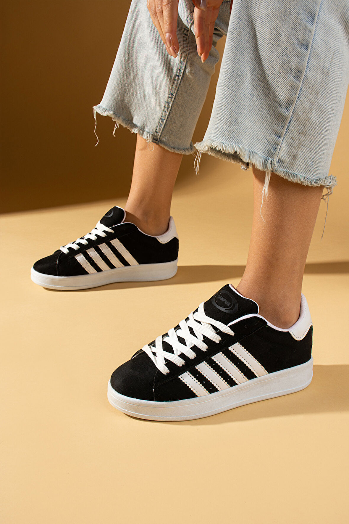Pembe Potin Bağcıklı Rahat Kalıp Şerit Detaylı Comfort Kadın Sneaker 001-1015-24