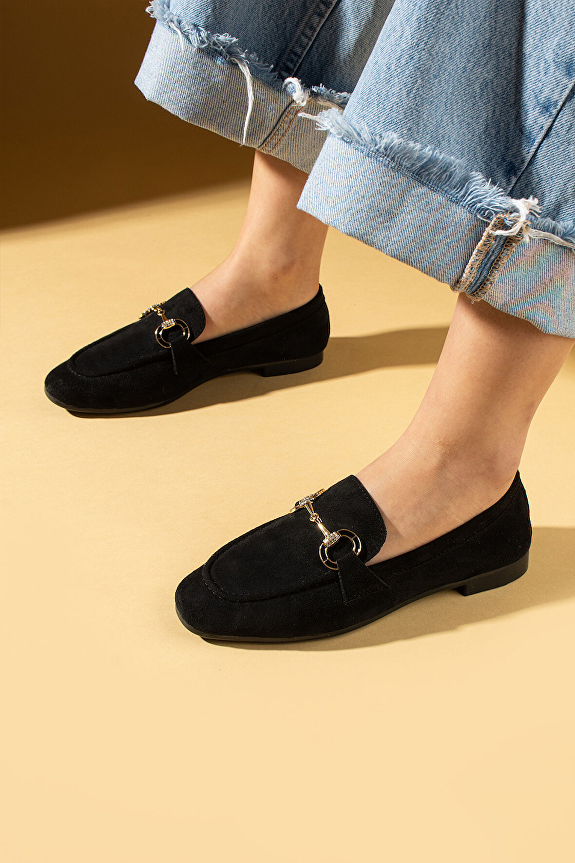 Pembe Potin Metal Toka Detaylı Rahat Kalıp Kadın Babet 016-070-25Süet