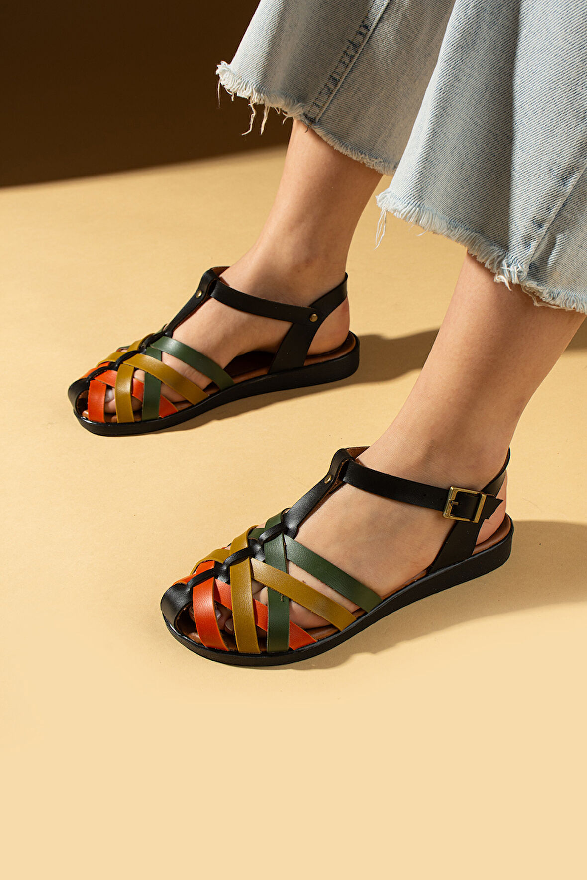 Pembe Potin Comfort Taban Tokalı Kadın Sandalet 51-825-24Yeşil