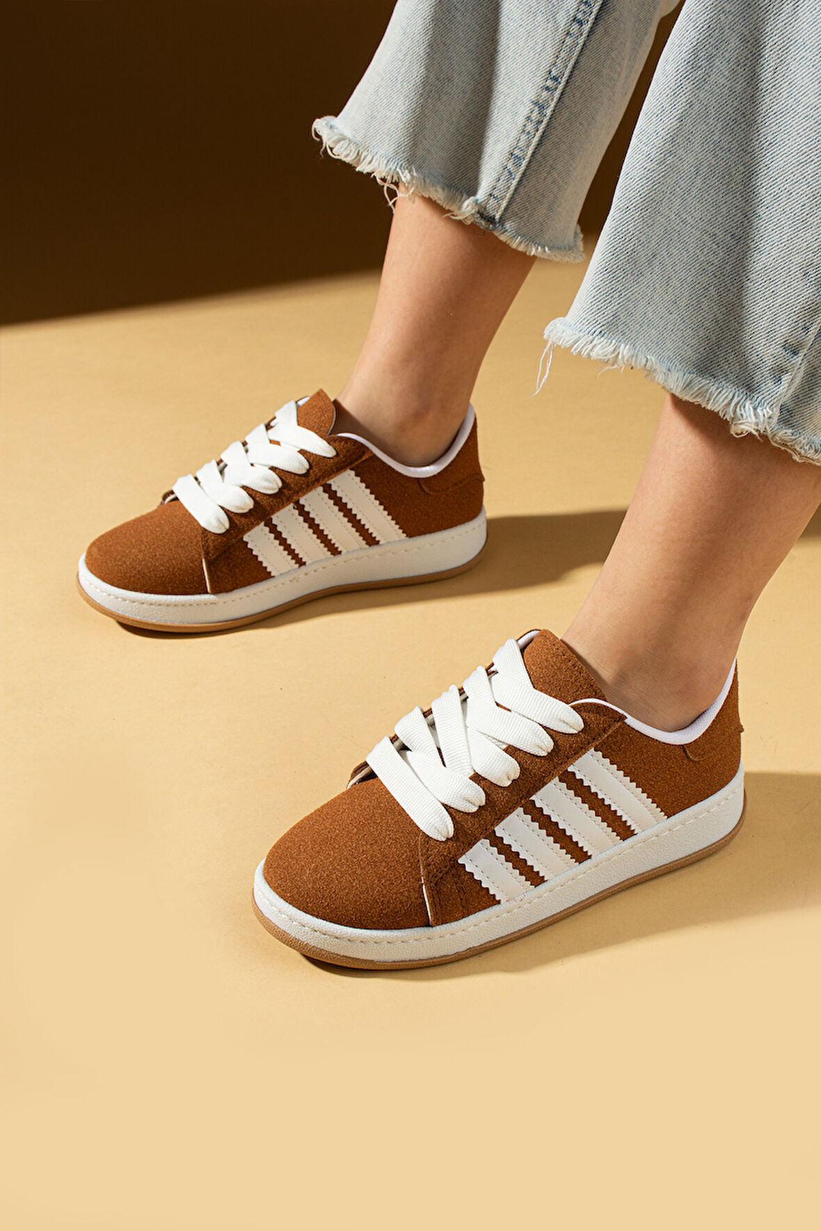 Pembe Potin Bağcıklı Rahat Kalıp Şerit Detaylı Comfort Kadın Sneaker 001-1015-24