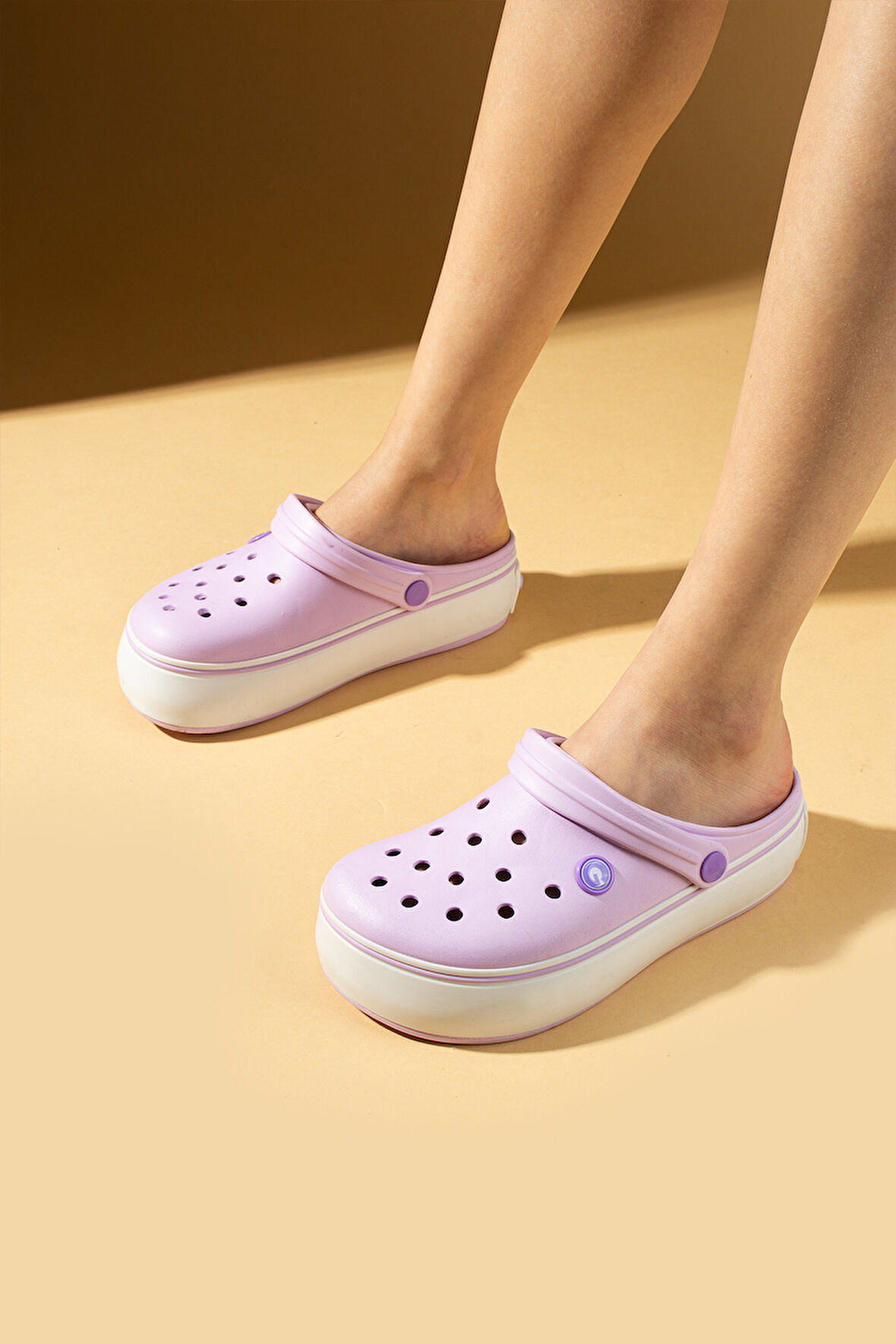 Pembe Potin Beyaz Şeritli Yüksek Taban Comfort Eva Kadın Sandalet 011-812-25