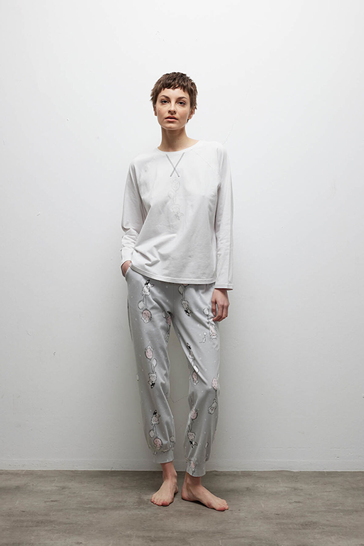 Kadın Pamuklu Reglan Kollu Uzun Pijama Takımı