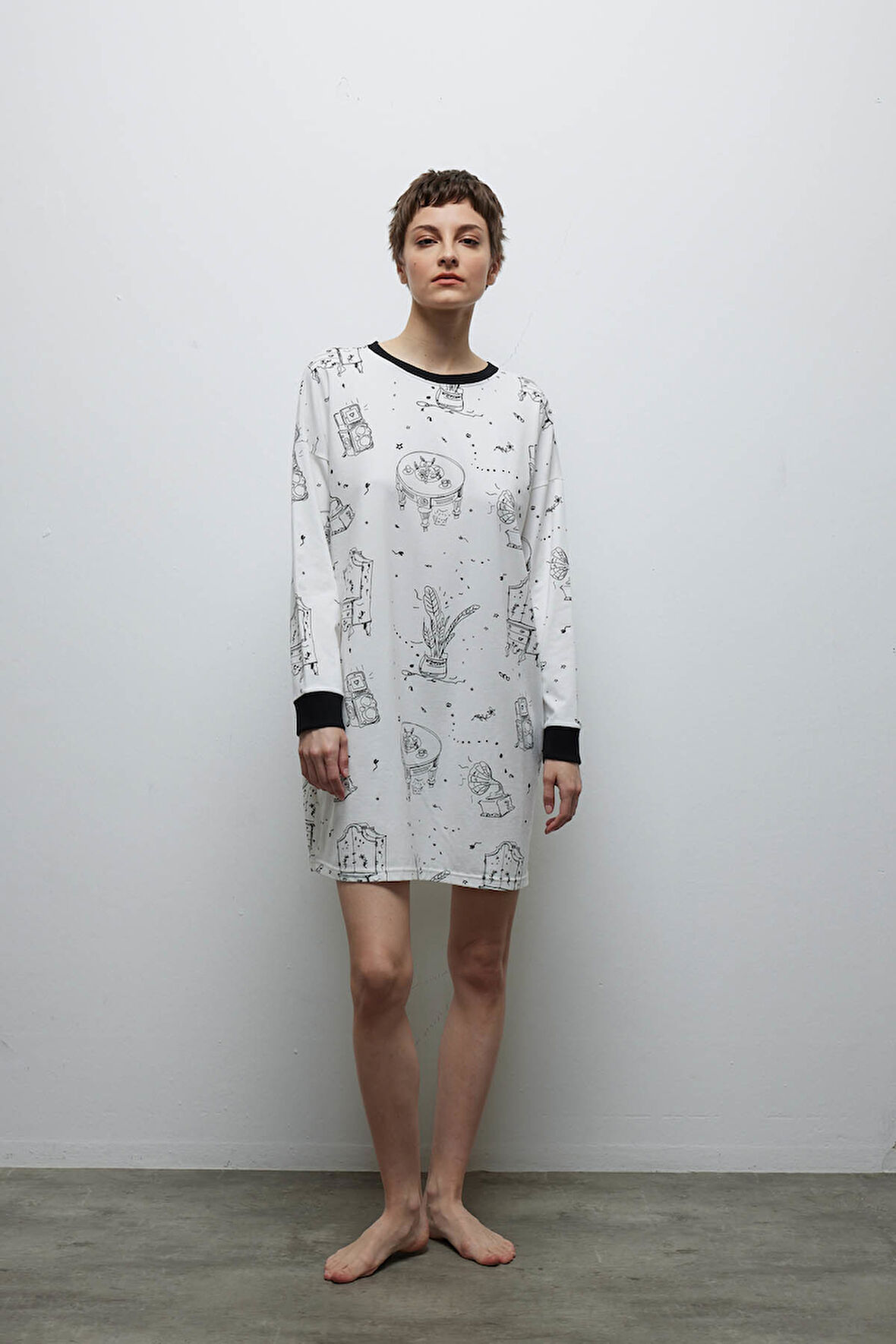 Kadın Pamuklu Uzun Kollu Gecelik