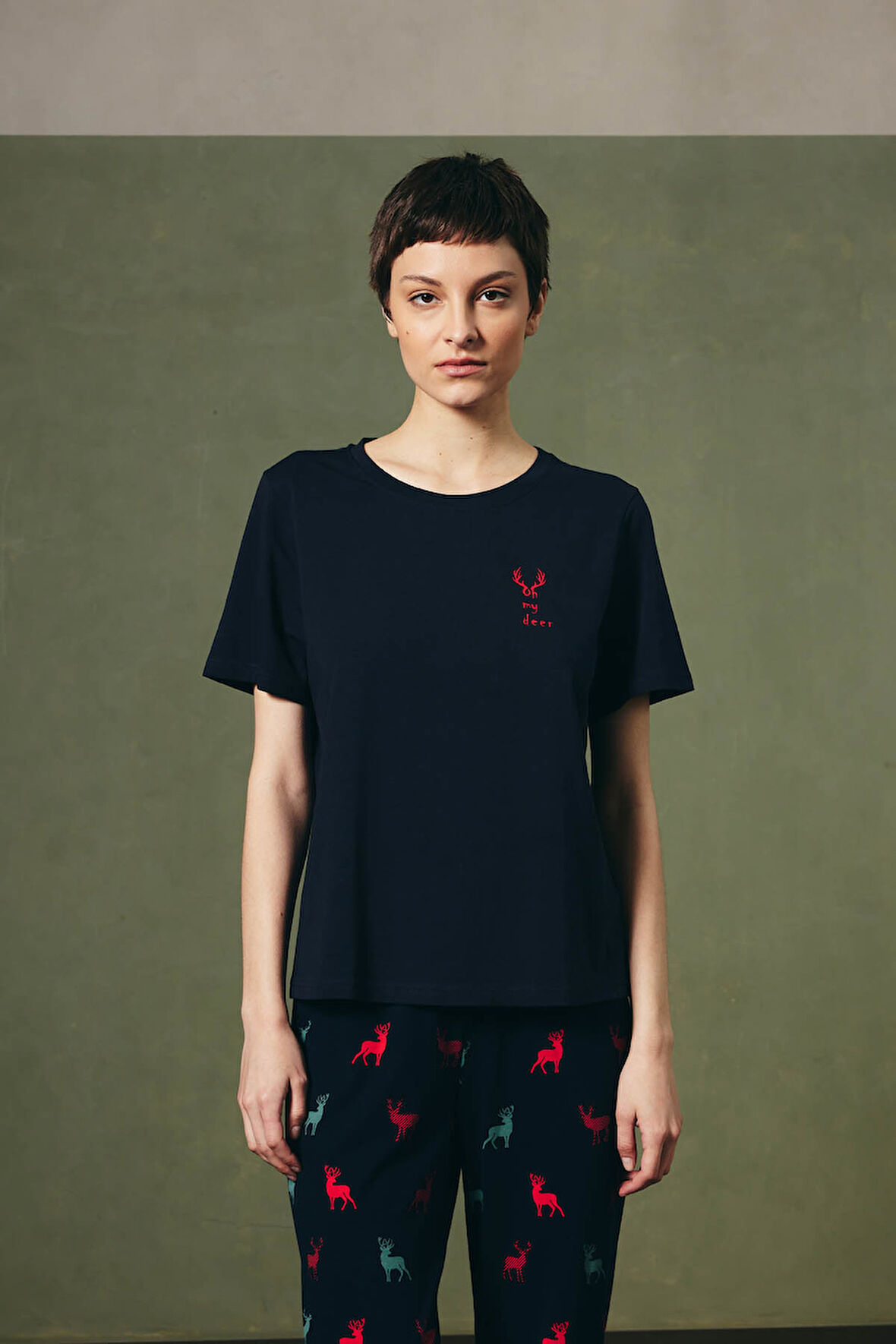 Kadın Pamuklu Kısa Kollu Pijama Üstü