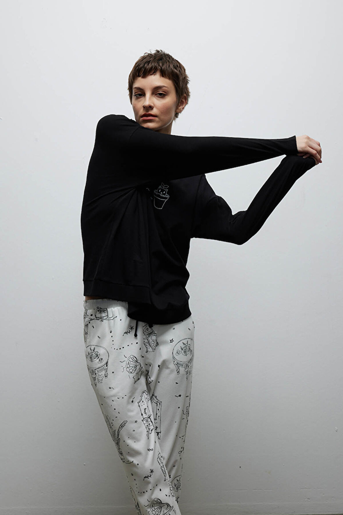 Kadın Pamuklu Uzun Kollu Pijama Üstü