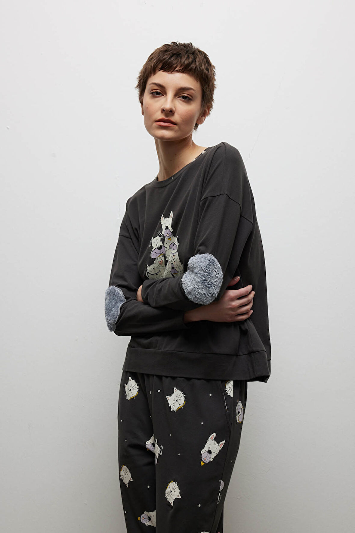 Kadın Pamuklu Uzun Kollu Pijama Üstü